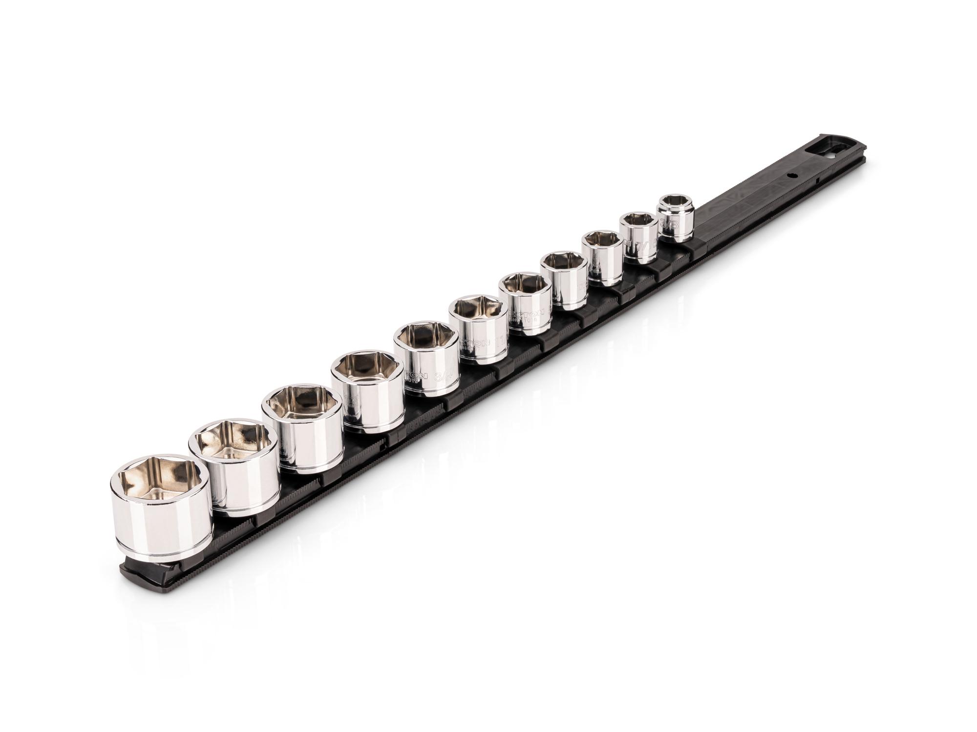 3/8 Inch Drive Extra-Shallow 6-Point Socket Set with Rail (11-Piece)