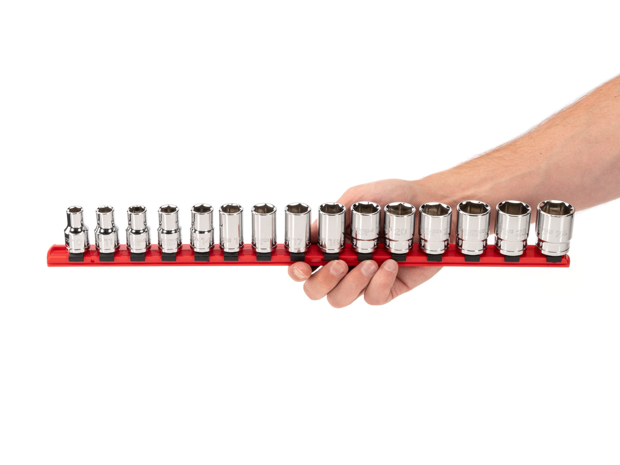 TEKTON 1/2 Inch Drive 6-Point Socket Set with Rail, 15-Piece (10-24 mm)