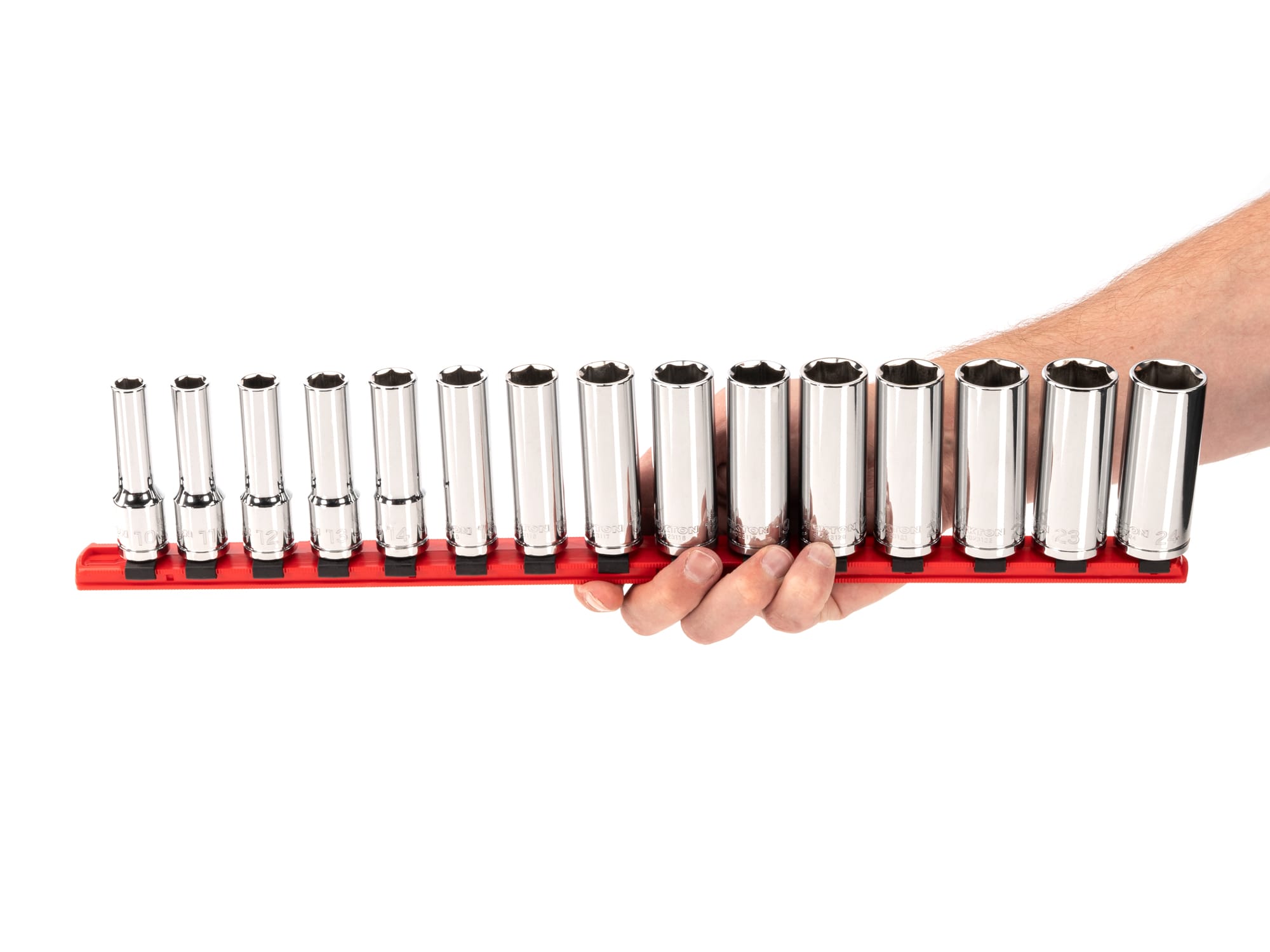 TEKTON 1/2 Inch Drive Deep 6-Point Socket Set with Rail, 15-Piece (10-24 mm)