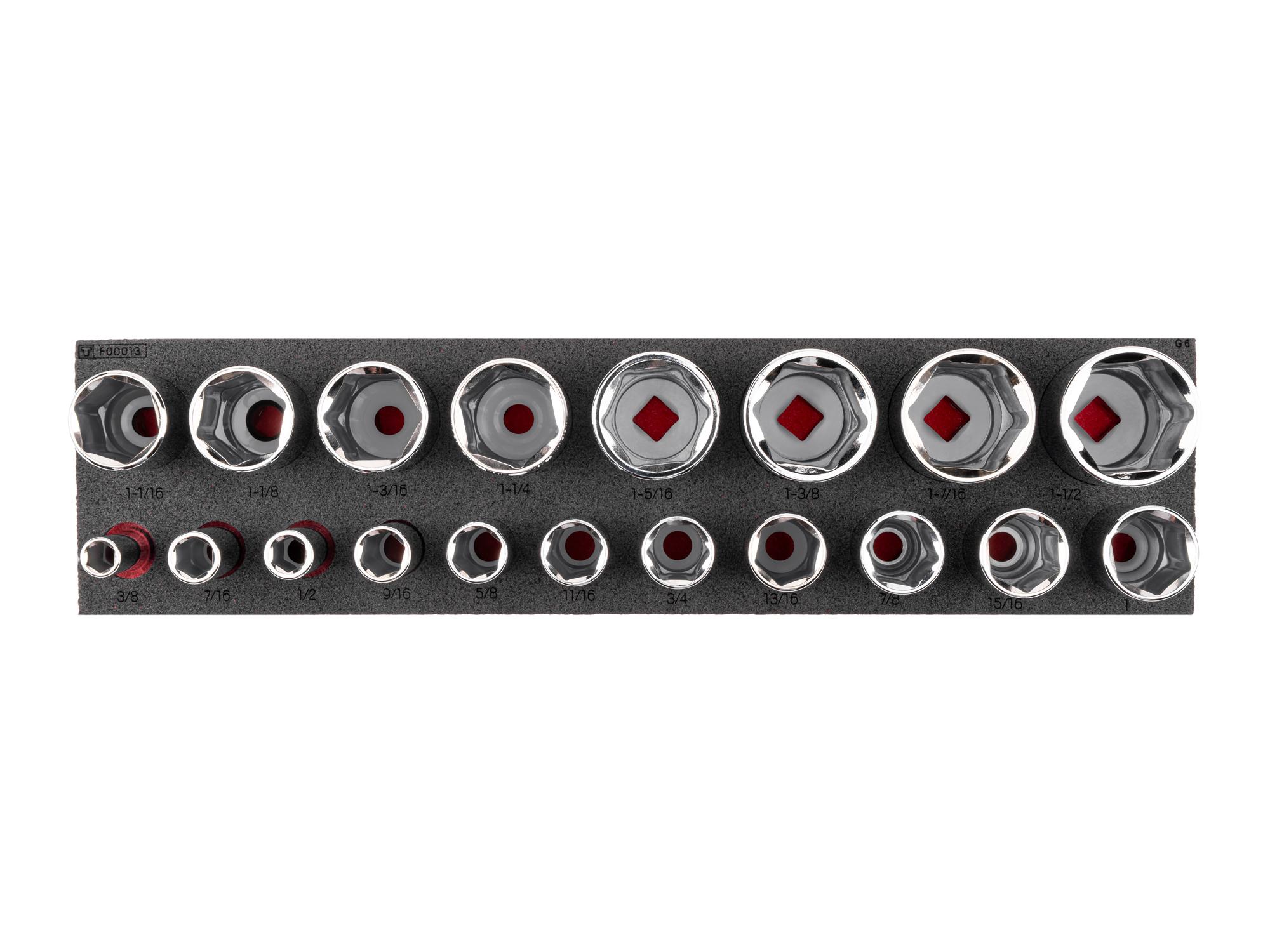 TEKTON 1/2 Inch Drive Deep 6-Point Socket Set with 16 x 4 Inch Foam Organizer, 19-Piece (3/8 - 1-1/2 in.)
