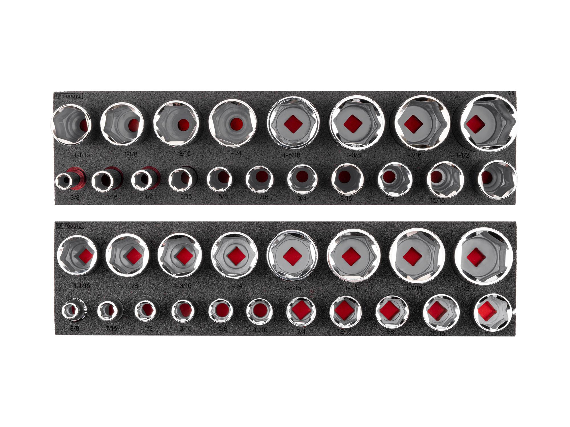 TEKTON 1/2 Inch Drive Shallow and Deep 6-Point Socket Set with 16 x 4 Inch Foam Organizers, 38-Piece (3/8 - 1-1/2 in.)