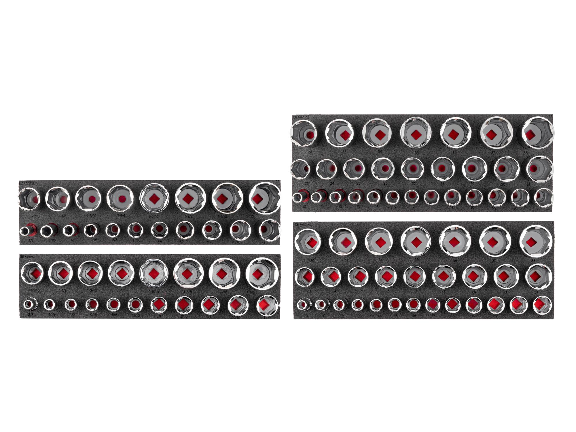 TEKTON 1/2 Inch Drive Shallow and Deep 6-Point Socket Set with Foam Organizers, 96-Piece (3/8 - 1-1/2 in., 10 - 38 mm)