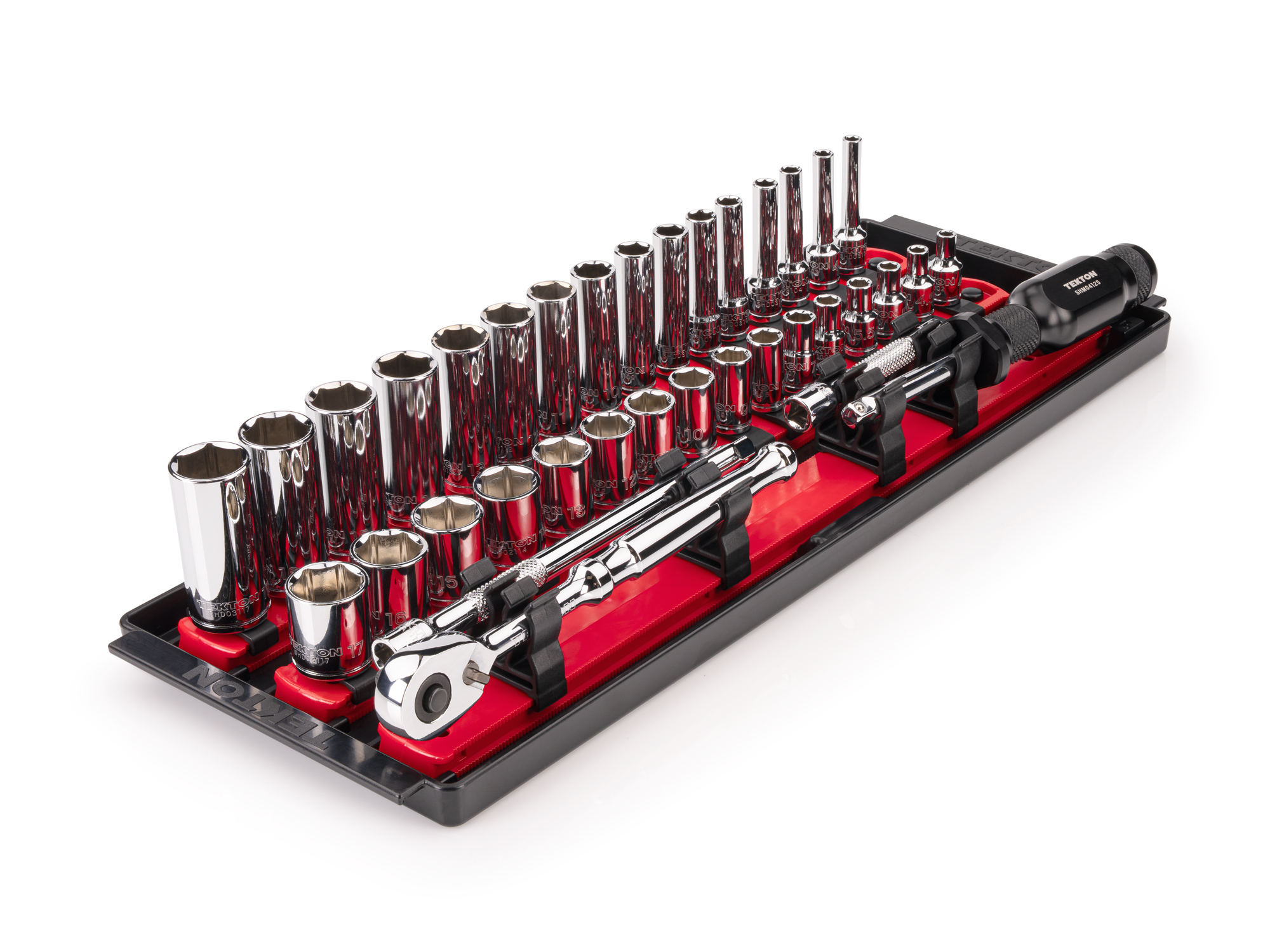 1/4 Inch Drive 6-Point Socket and Ratchet Set (4 - 17 mm) | TEKTON