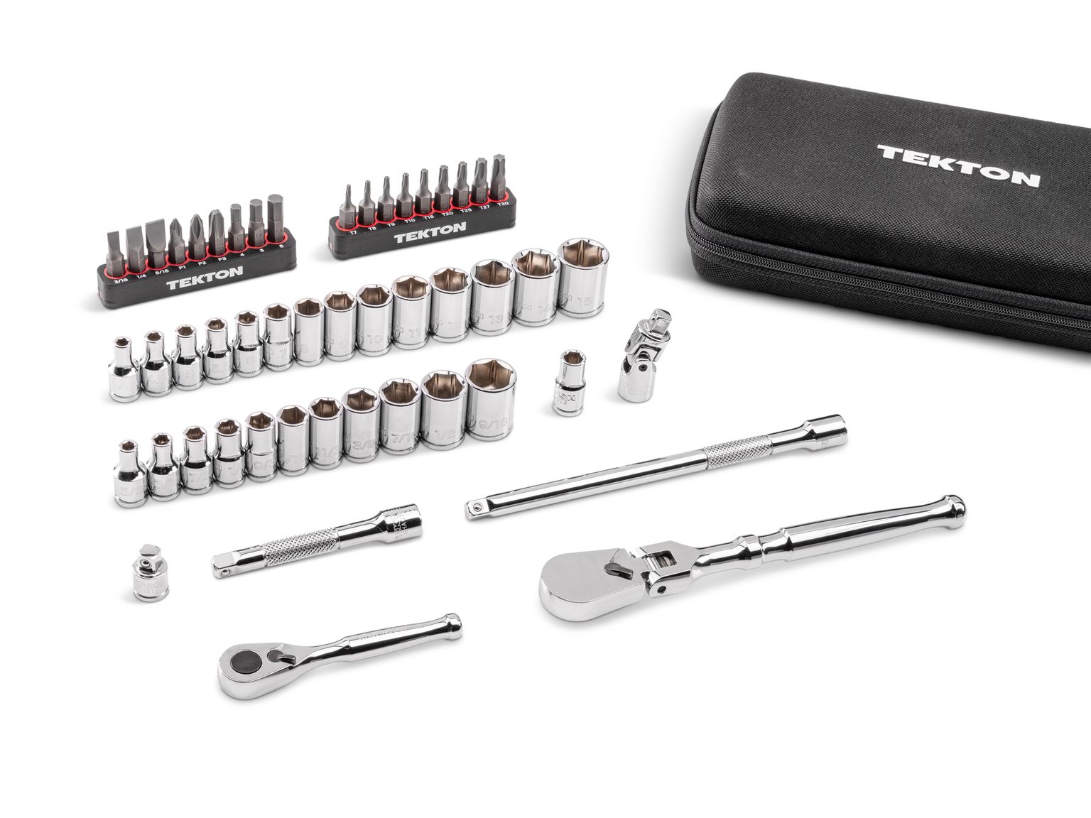 TEKTON 1/4 Inch Drive Small Engine Repair Kit with Flex Head Ratchet and Case (50-Piece)