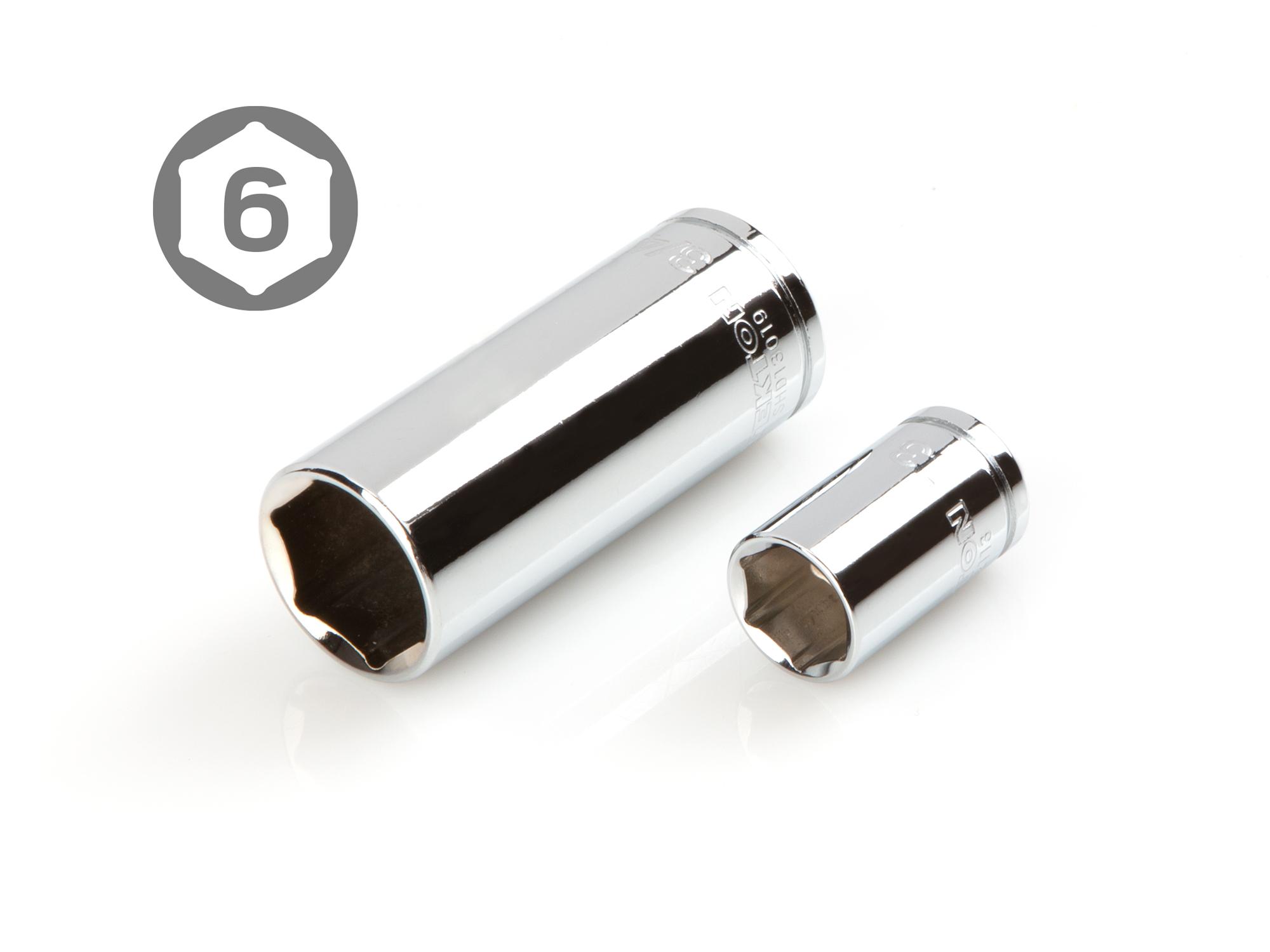 Laid out contents of Tekton case hand drive 6-point socket set. Item #SKT15311