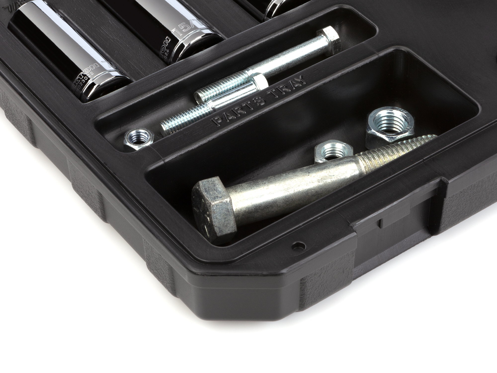 Set includes 3/8–1-5/16 inch (SAE) 6-point standard and deep length sockets, 90-tooth ratchet, breaker bar, and accessories. No skipped sizes. SKT25101.