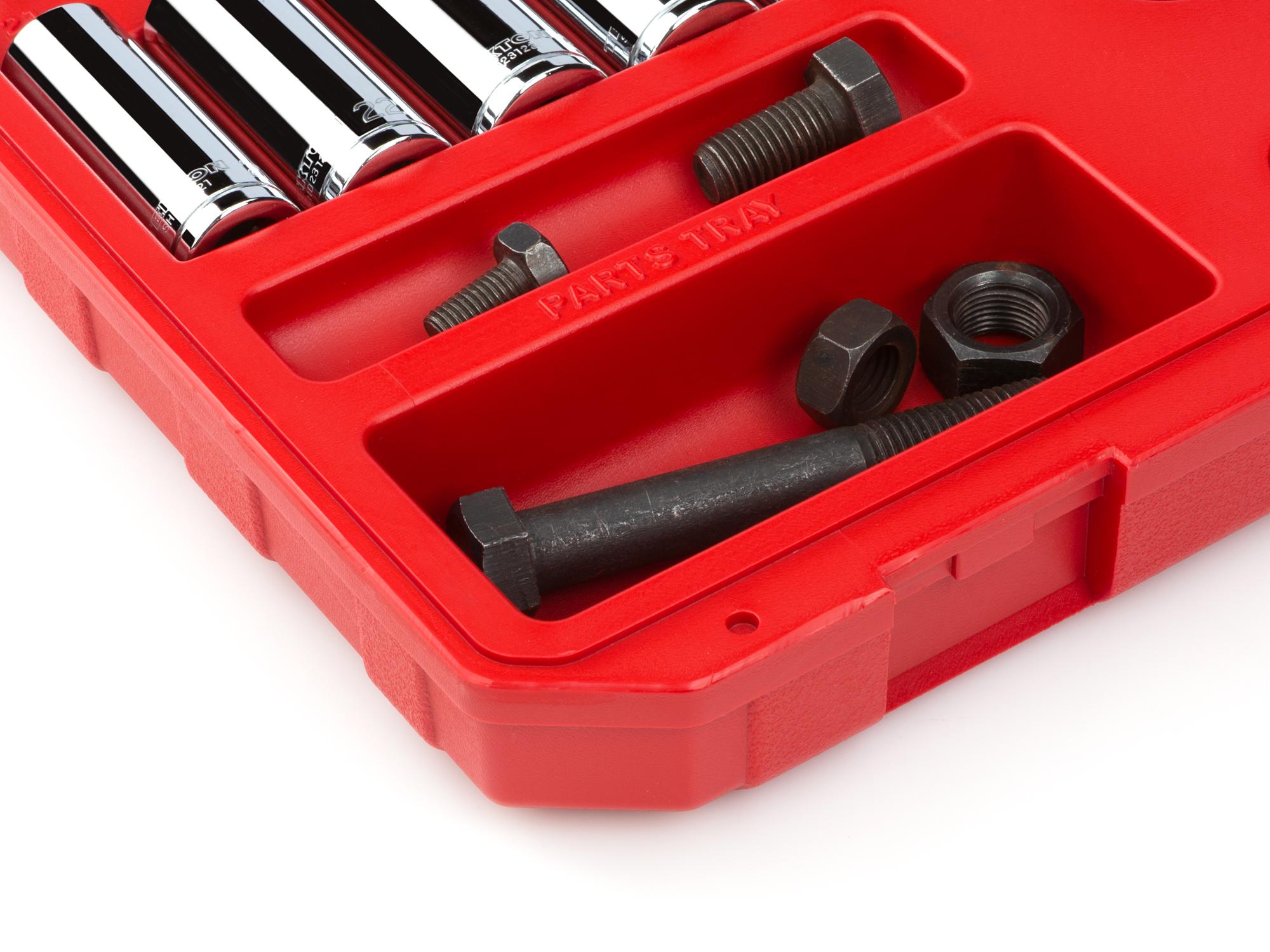 Closeup view of Tekton case hand drive 6-point socket set. Item #SKT25201