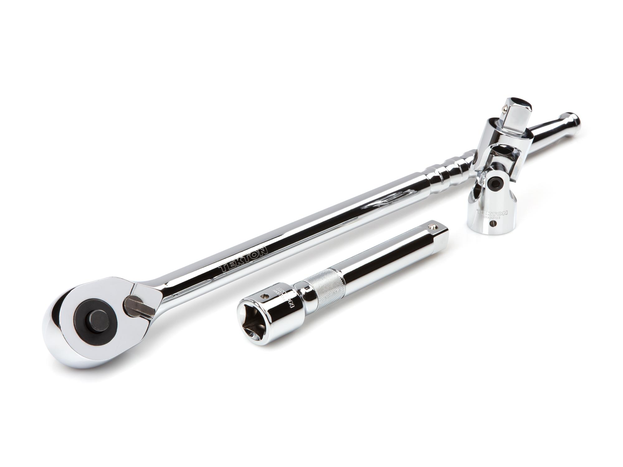 Laid out contents of Tekton case hand drive 6-point socket set. Item #SKT35104