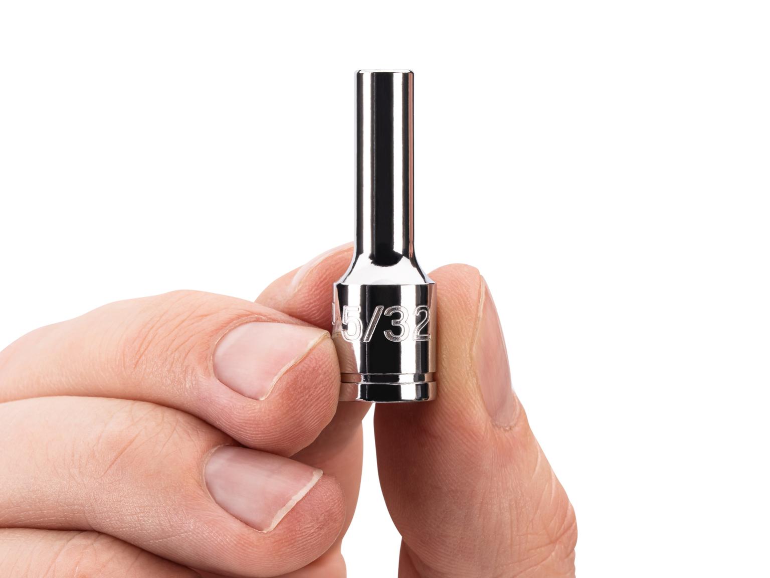 Person holding Tekton hand drive 6-point socket. Item #SHD04002