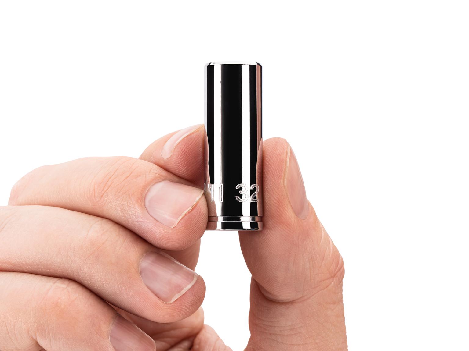 Person holding Tekton hand drive 6-point socket. Item #SHD04009