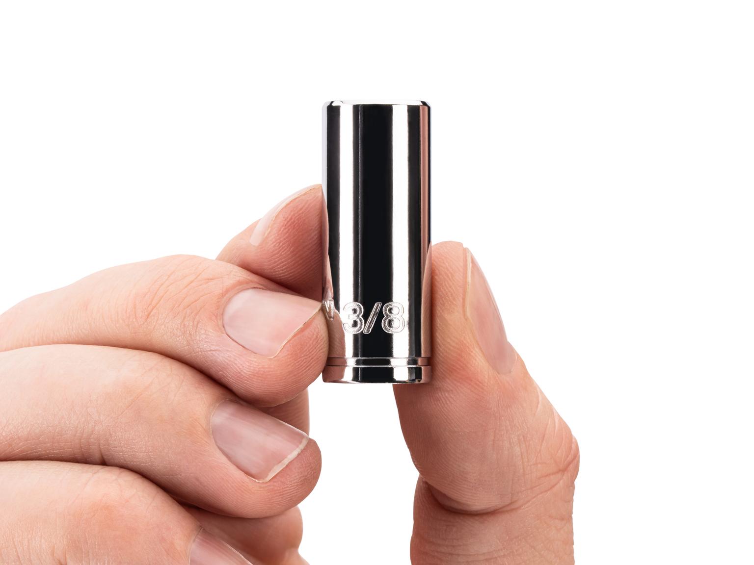 Person holding Tekton hand drive 6-point socket. Item #SHD04010