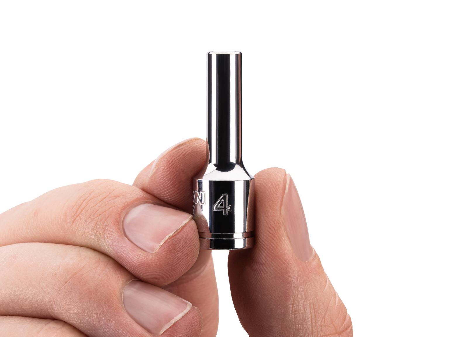 Person holding Tekton hand drive 6-point socket. Item #SHD04102