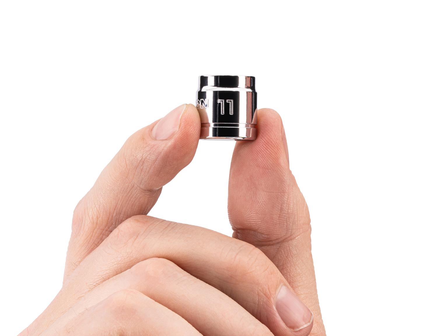 Person holding Tekton hand drive 6-point socket. Item #SHD11111