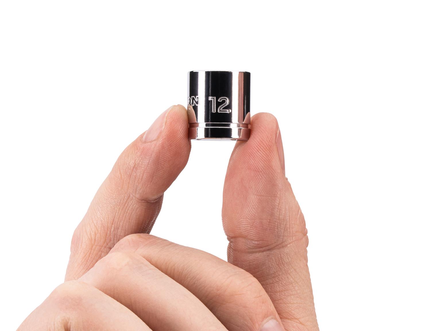 Person holding Tekton hand drive 6-point socket. Item #SHD11112