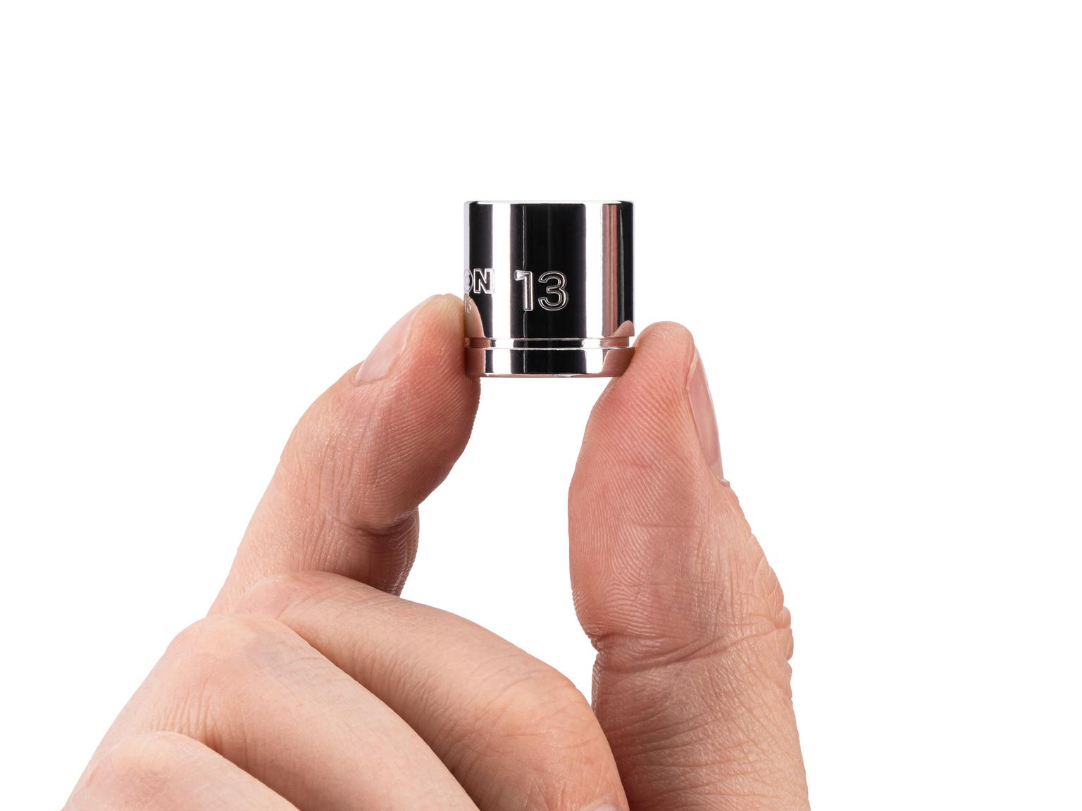 Person holding Tekton hand drive 6-point socket. Item #SHD11113