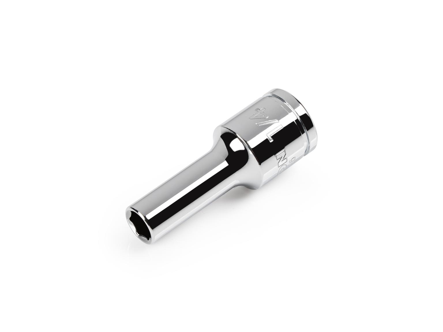 Front-right angle view of Tekton 1/4 inch hand drive 6-point socket. Item #SHD14006