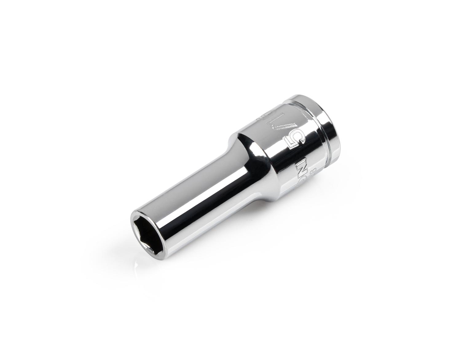 Front-right angle view of Tekton 5/16 inch hand drive 6-point socket. Item #SHD14008