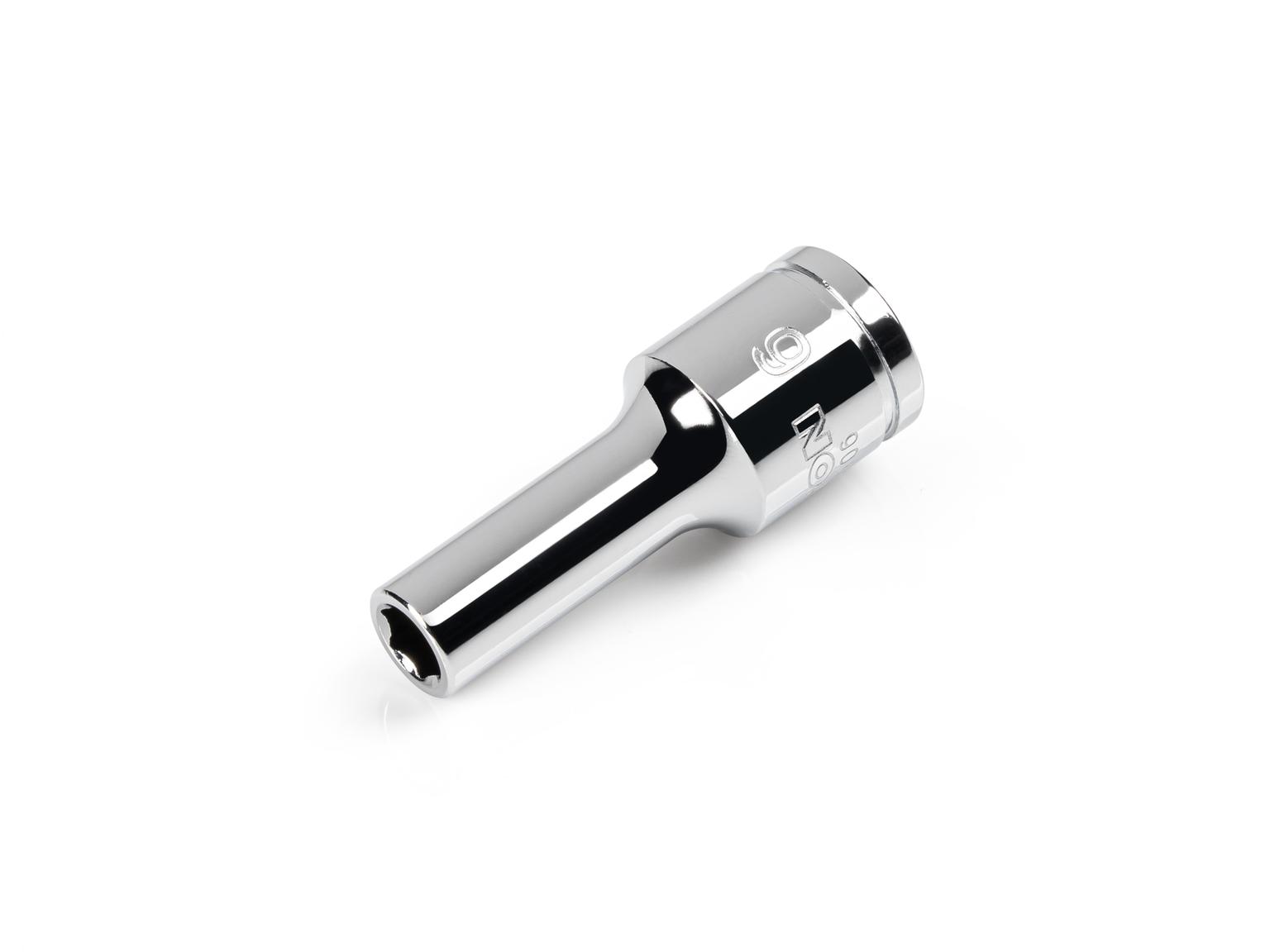 Front-right angle view of Tekton 6 millimeter hand drive 6-point socket. Item #SHD14106