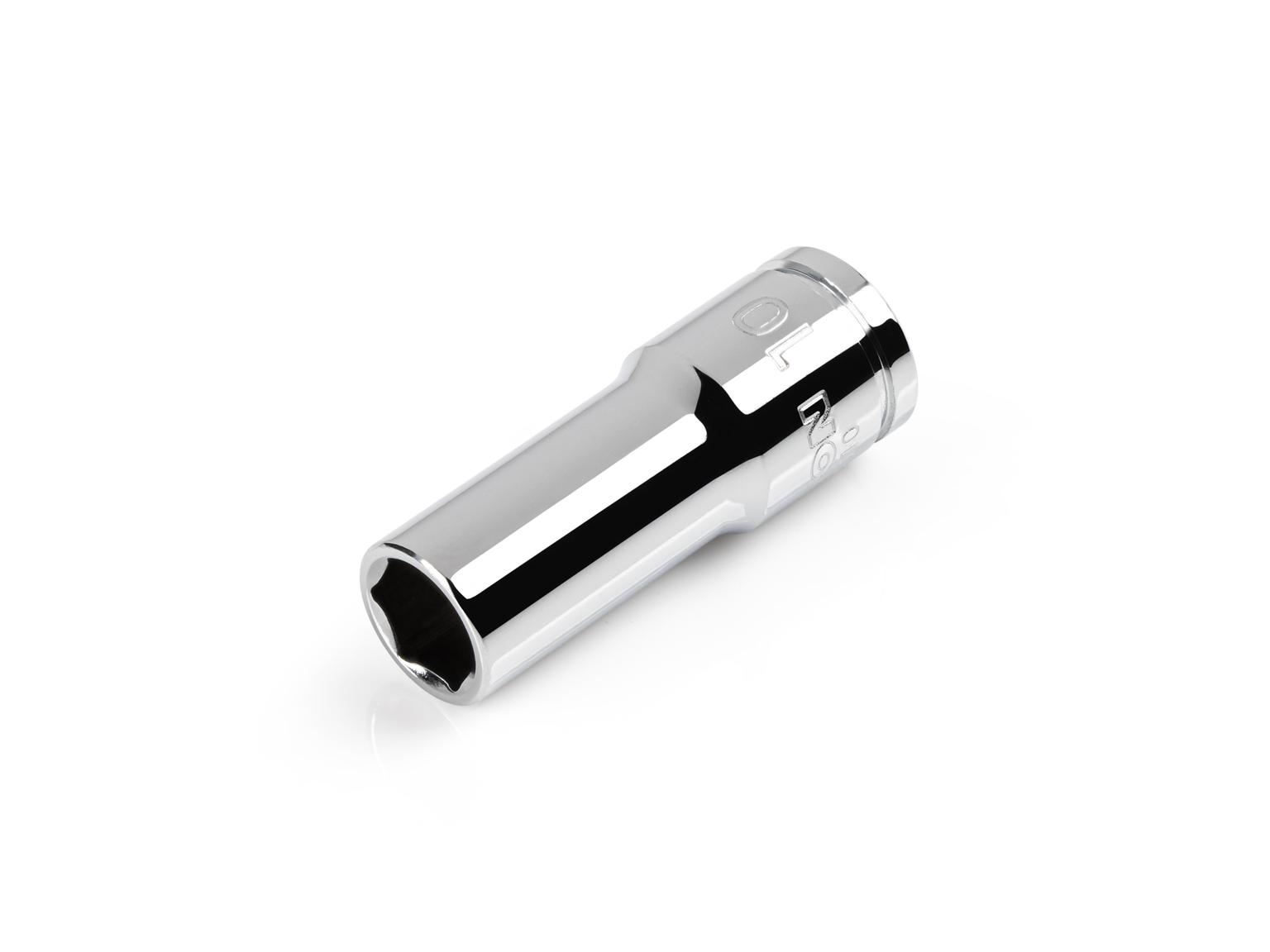 Front-right angle view of Tekton 10 millimeter hand drive 6-point socket. Item #SHD14110