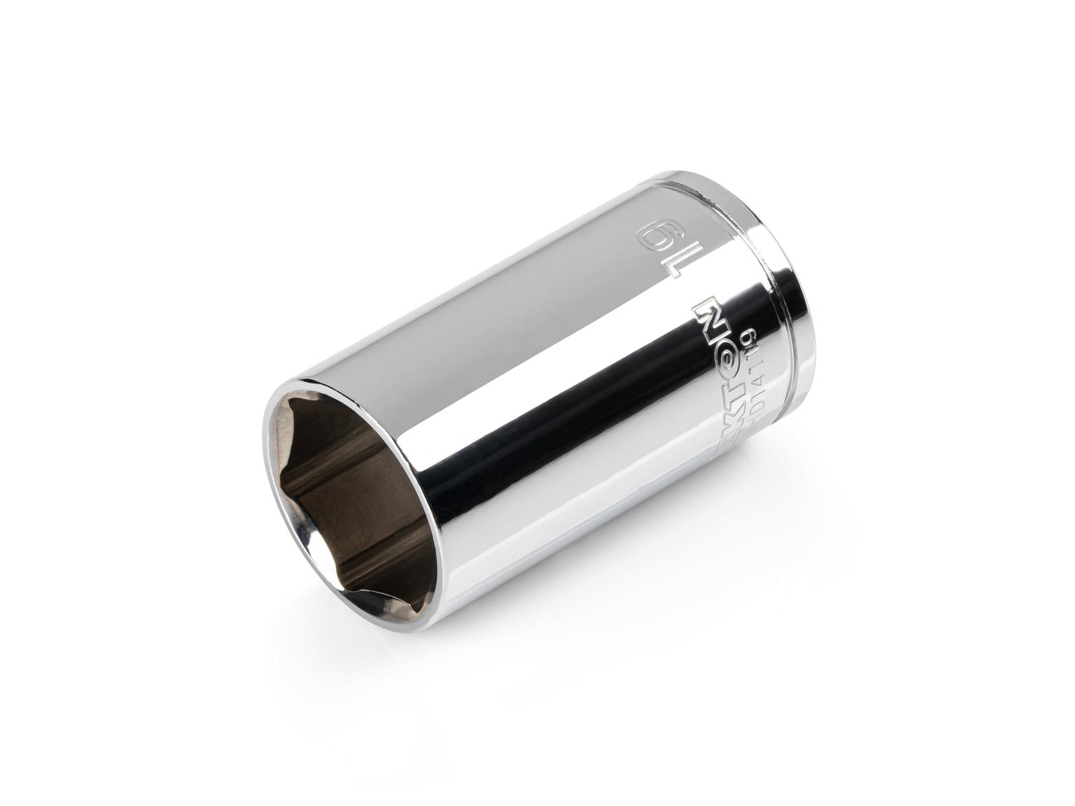 Front-right angle view of Tekton 19 millimeter hand drive 6-point socket. Item #SHD14119