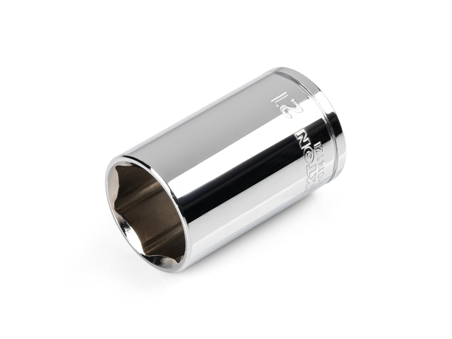 Front-right angle view of Tekton 21 millimeter hand drive 6-point socket. Item #SHD14121