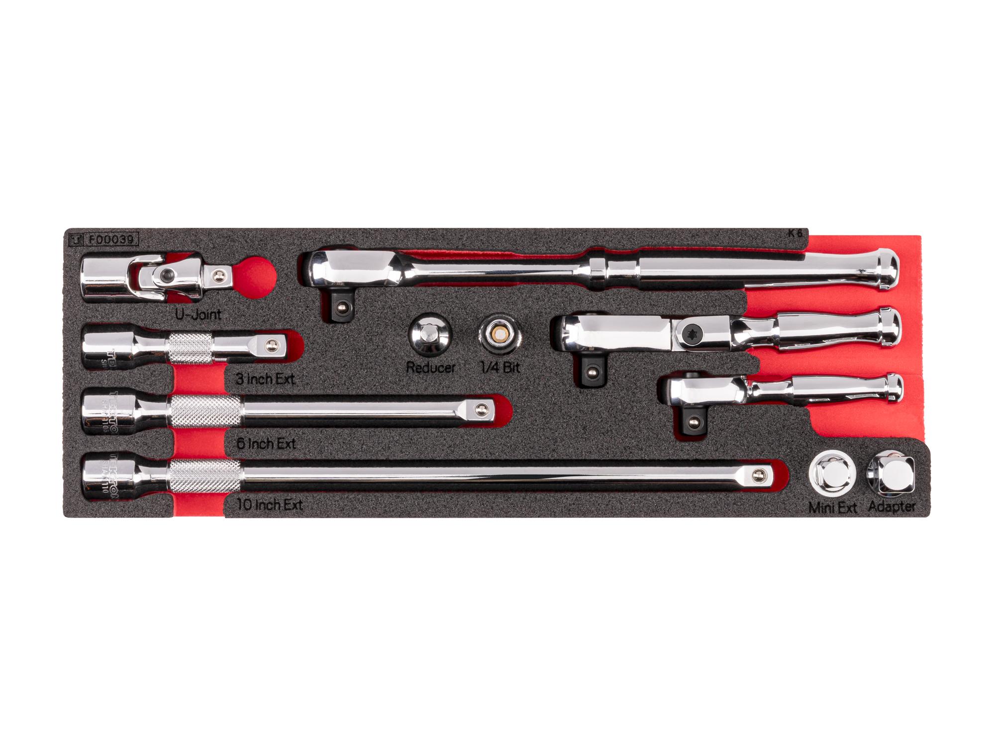 Ratchet and Accessory Set with 12 x 4 Inch Foam Organizer (11-Piece)