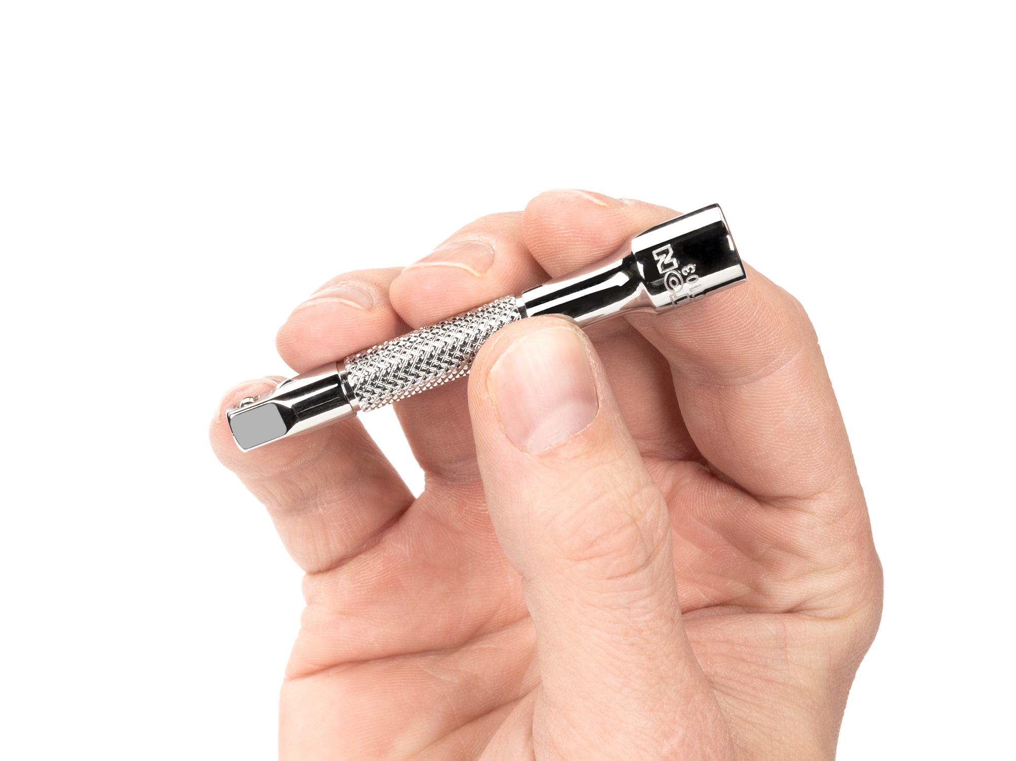 Person holding Tekton 3 inch hand drive accessory. Item #SHA01103