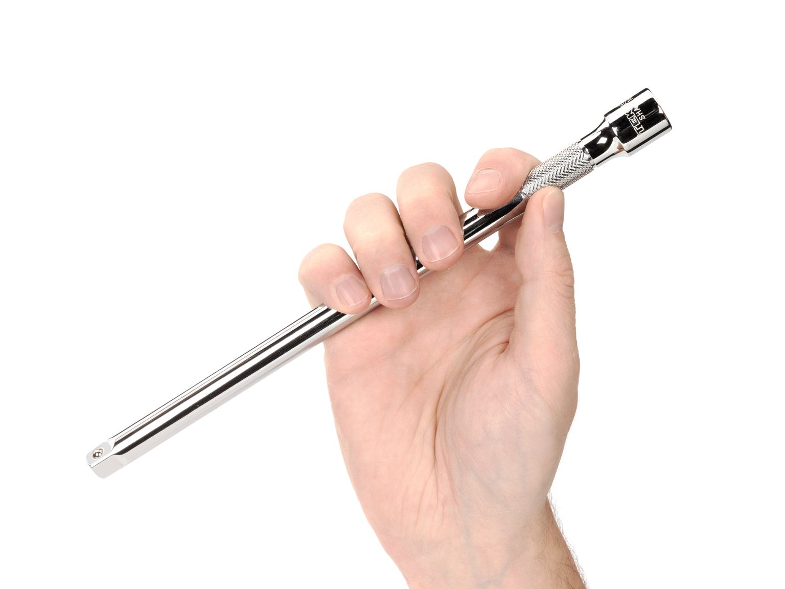 Person holding Tekton 10 inch hand drive accessory. Item #SHA11110