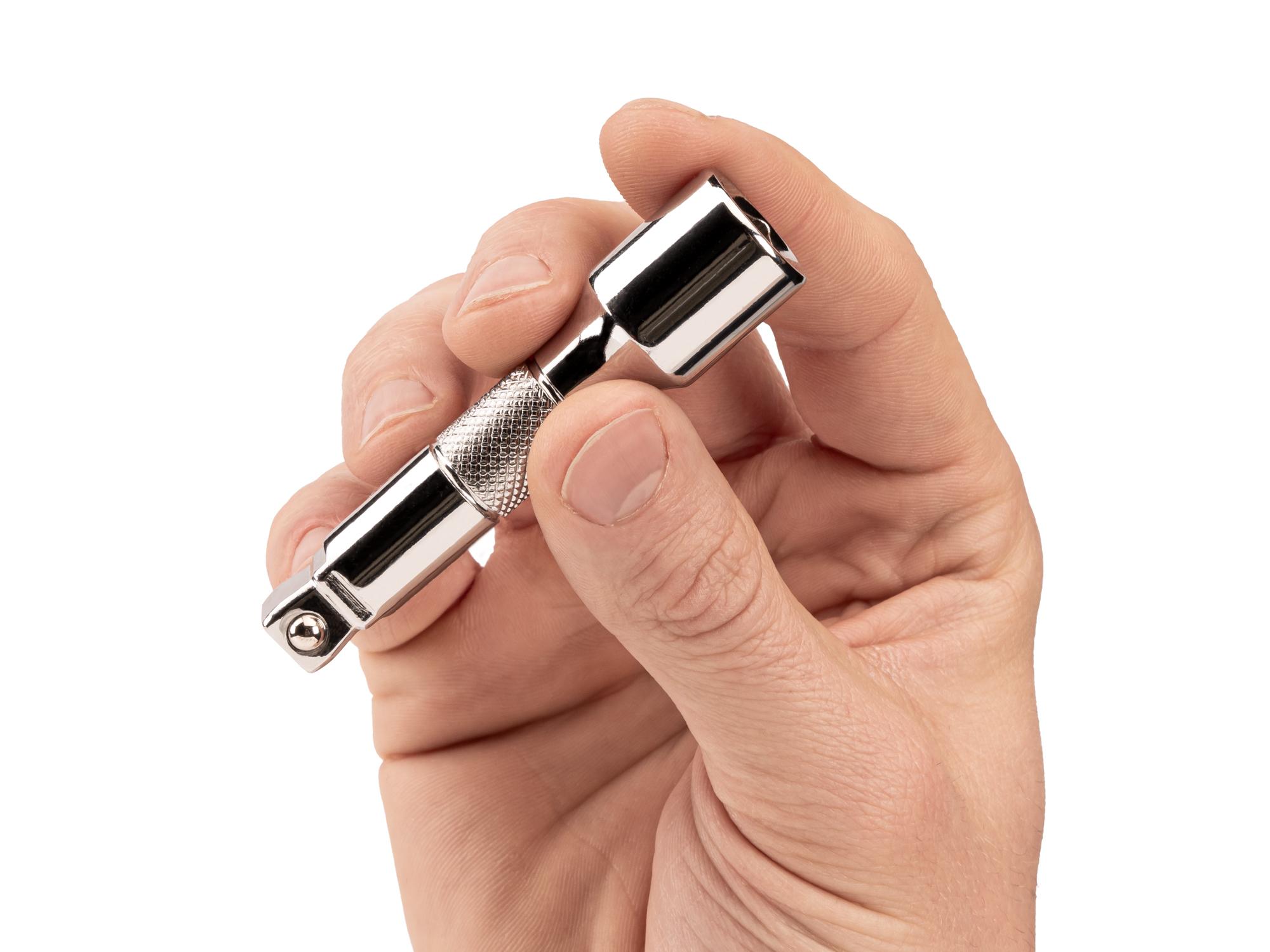 Person holding Tekton 3 inch hand drive accessory. Item #SHA11303
