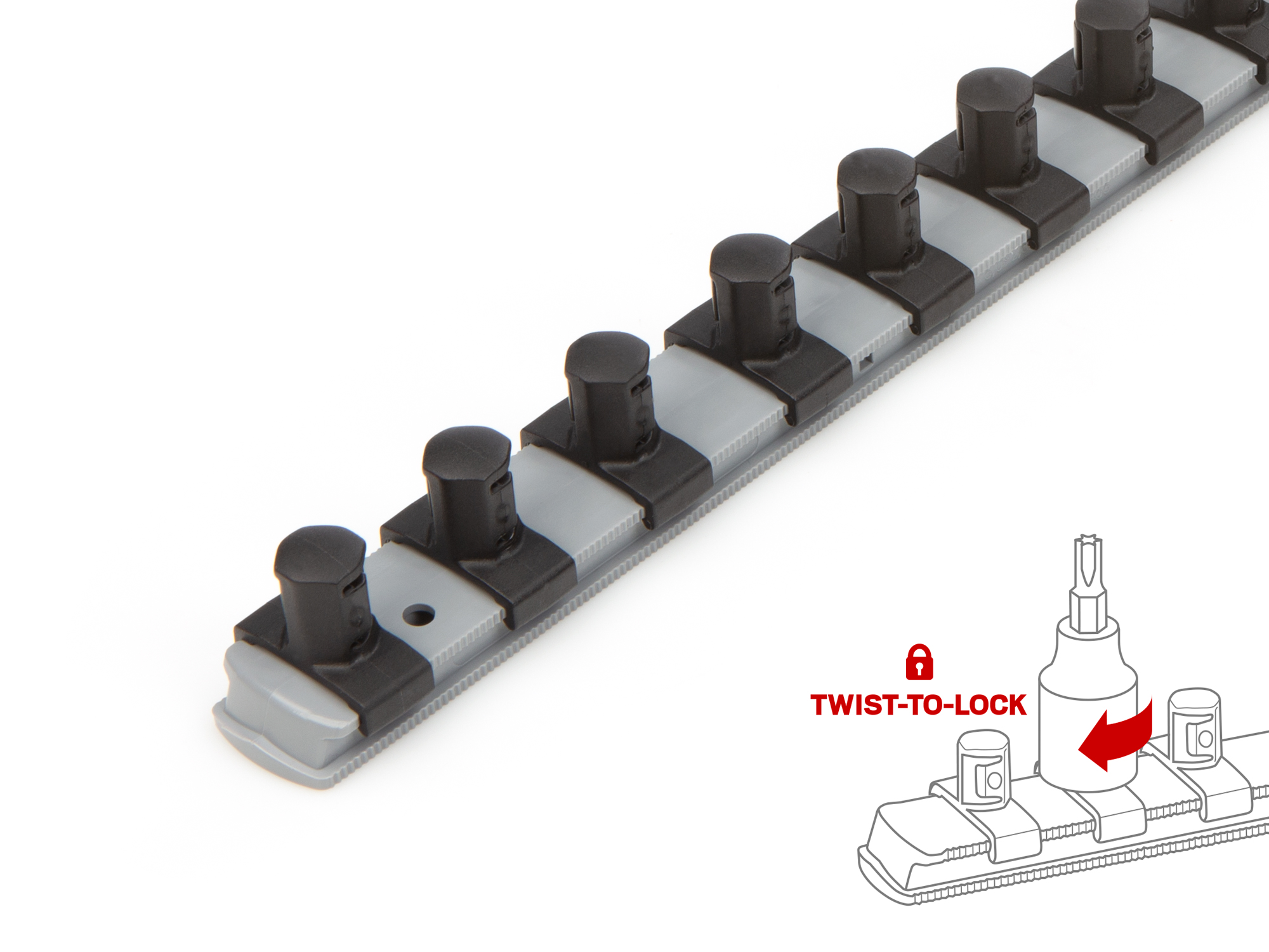 Includes: Torx (T20-T60) bit sockets. S2 steel bits are pressed directly into the chrome-plated socket. Comes with twist-to-lock rail storage. SHB92103.