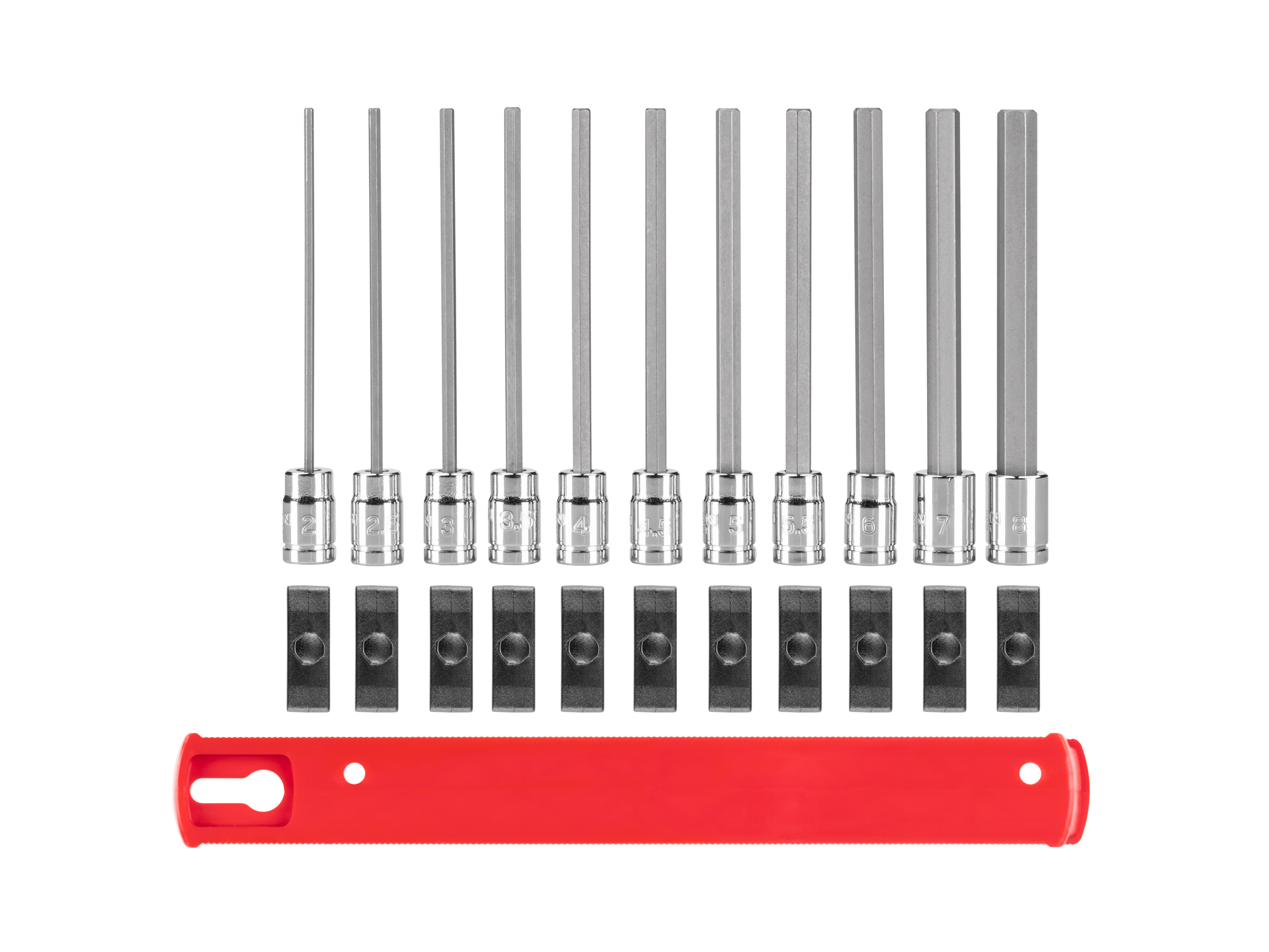 TEKTON 1/4 Inch Drive Long Hex Bit Socket Set with Rail, 11-Piece (2-8 mm)