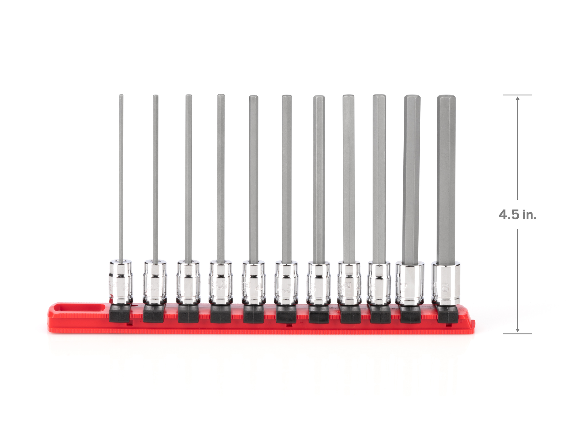 TEKTON 1/4 Inch Drive Long Hex Bit Socket Set with Rail, 11-Piece (2-8 mm)