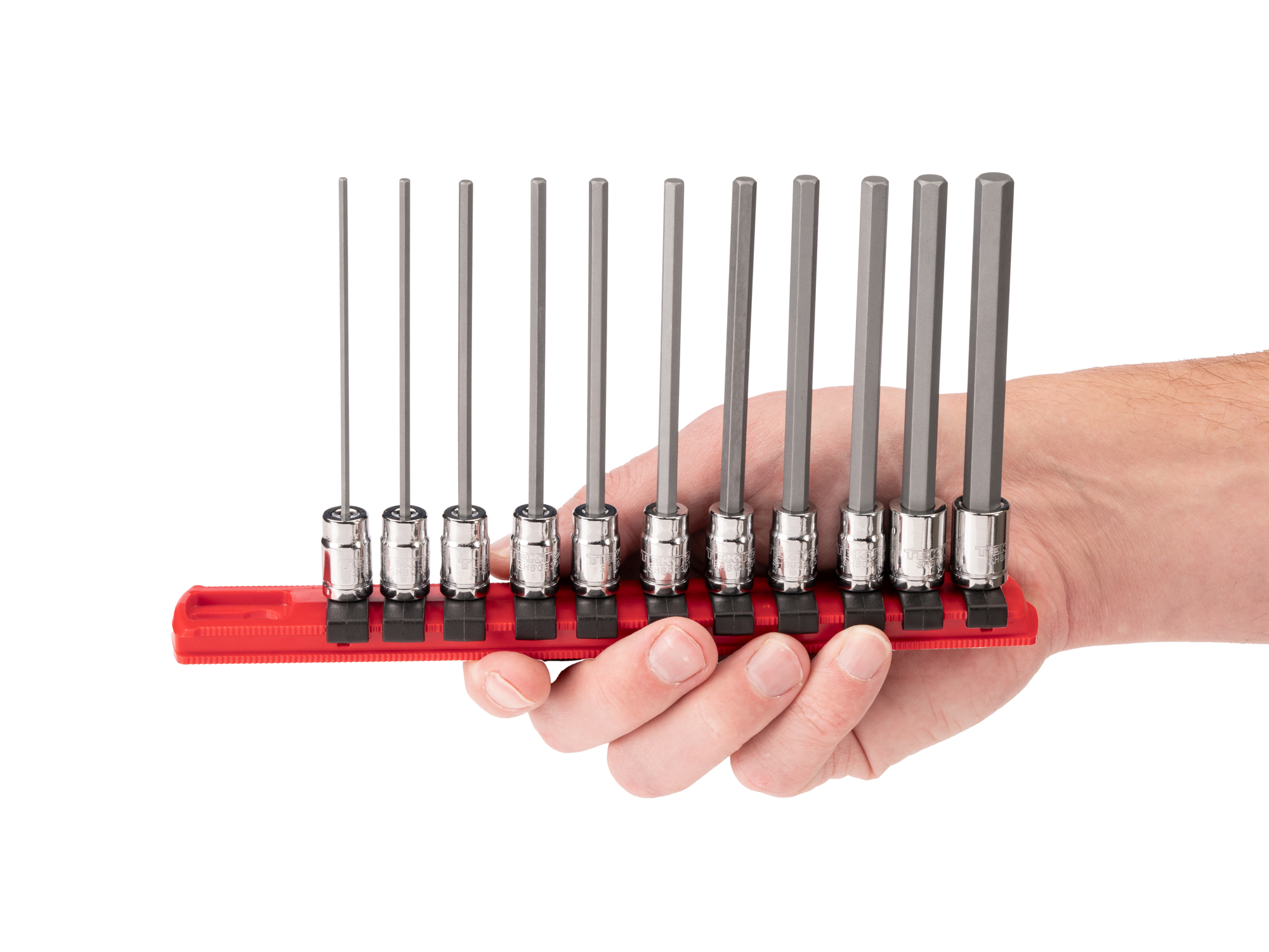 TEKTON 1/4 Inch Drive Long Hex Bit Socket Set with Rail, 11-Piece (2-8 mm)