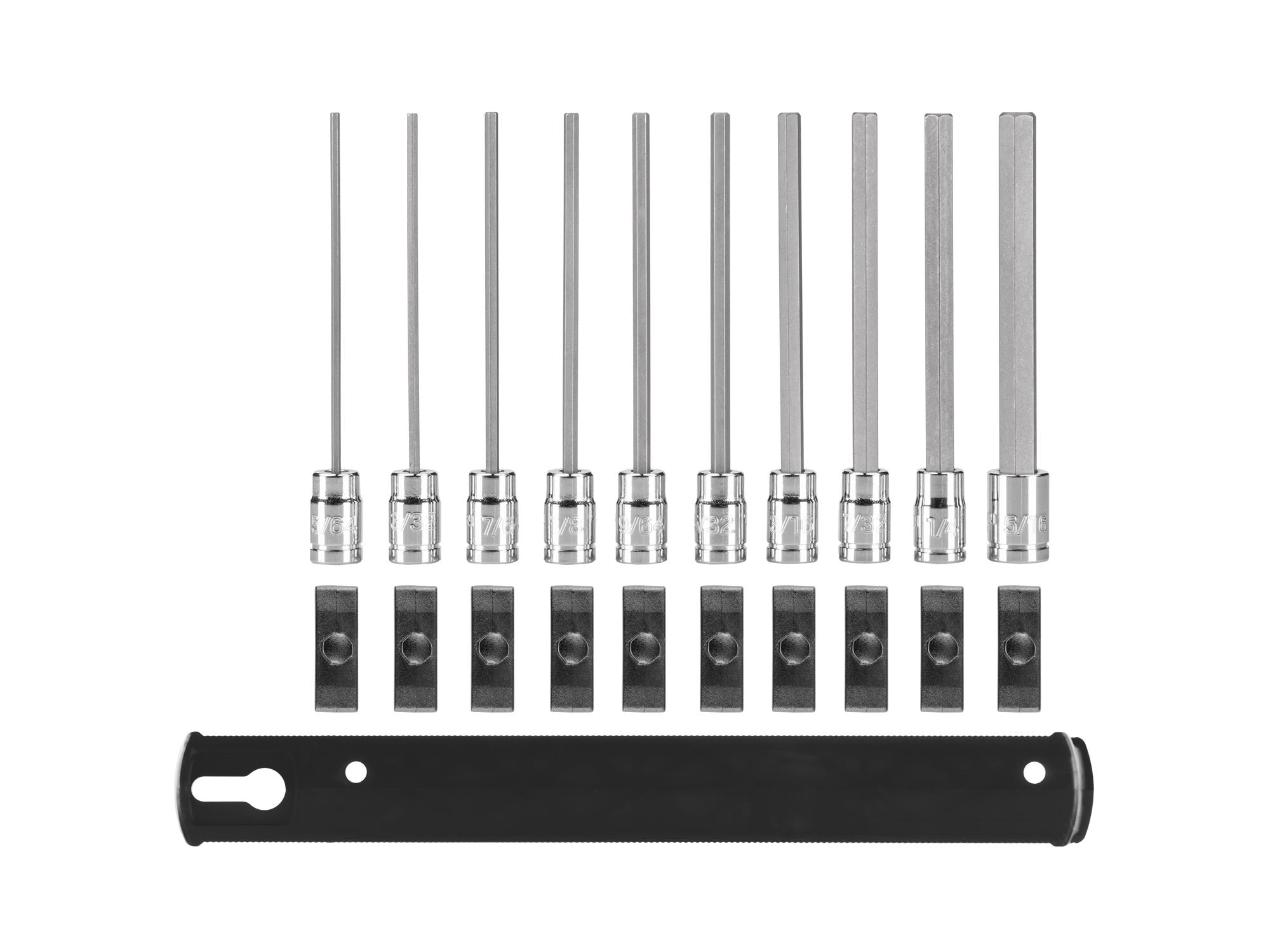 Laid out contents of Tekton rail hand drive bit socket set. Item #SHB90108