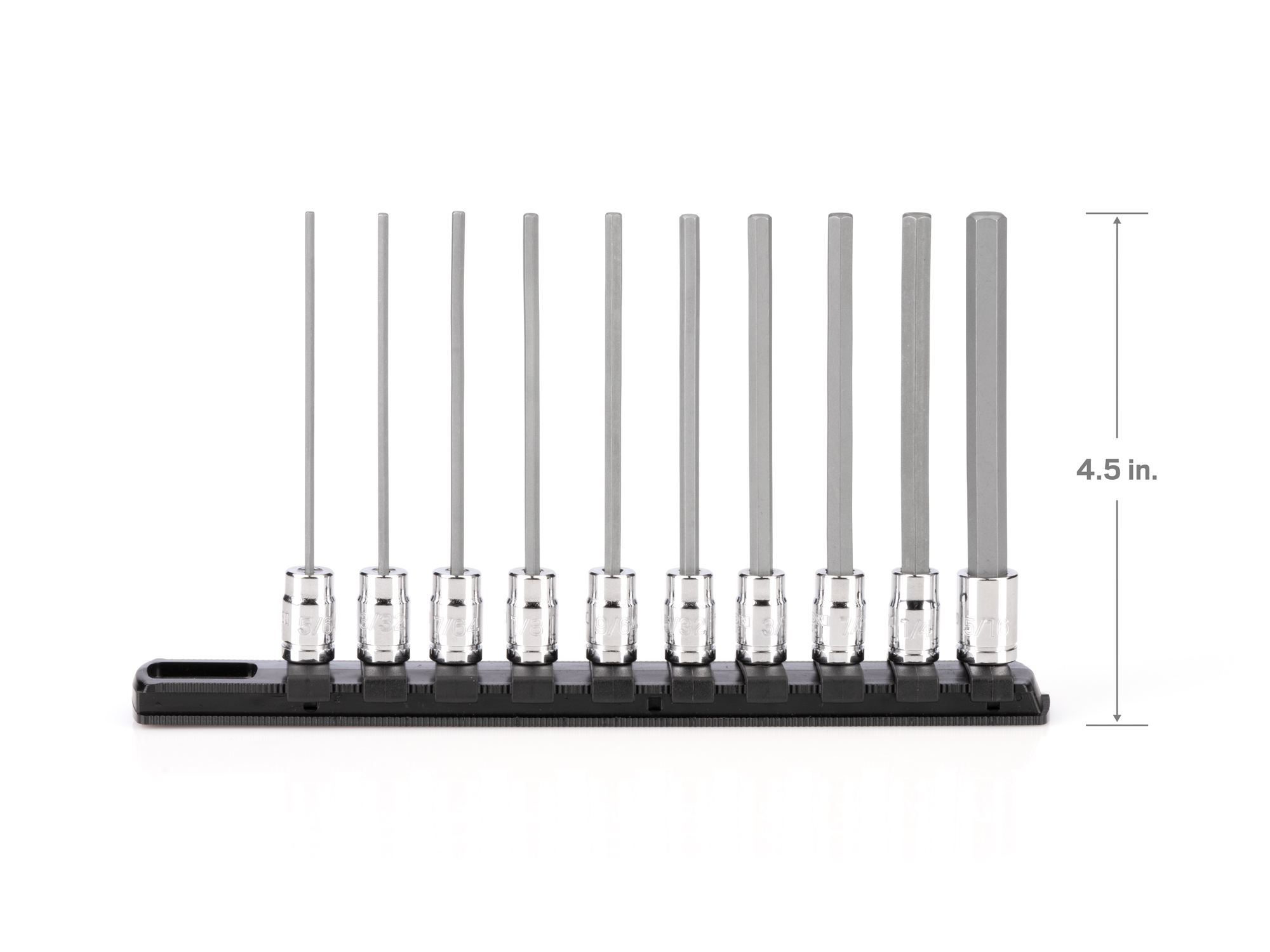 TEKTON 1/4 Inch Drive Long Hex Bit Socket Set with Rail, 10-Piece (5/64-5/16 in.)