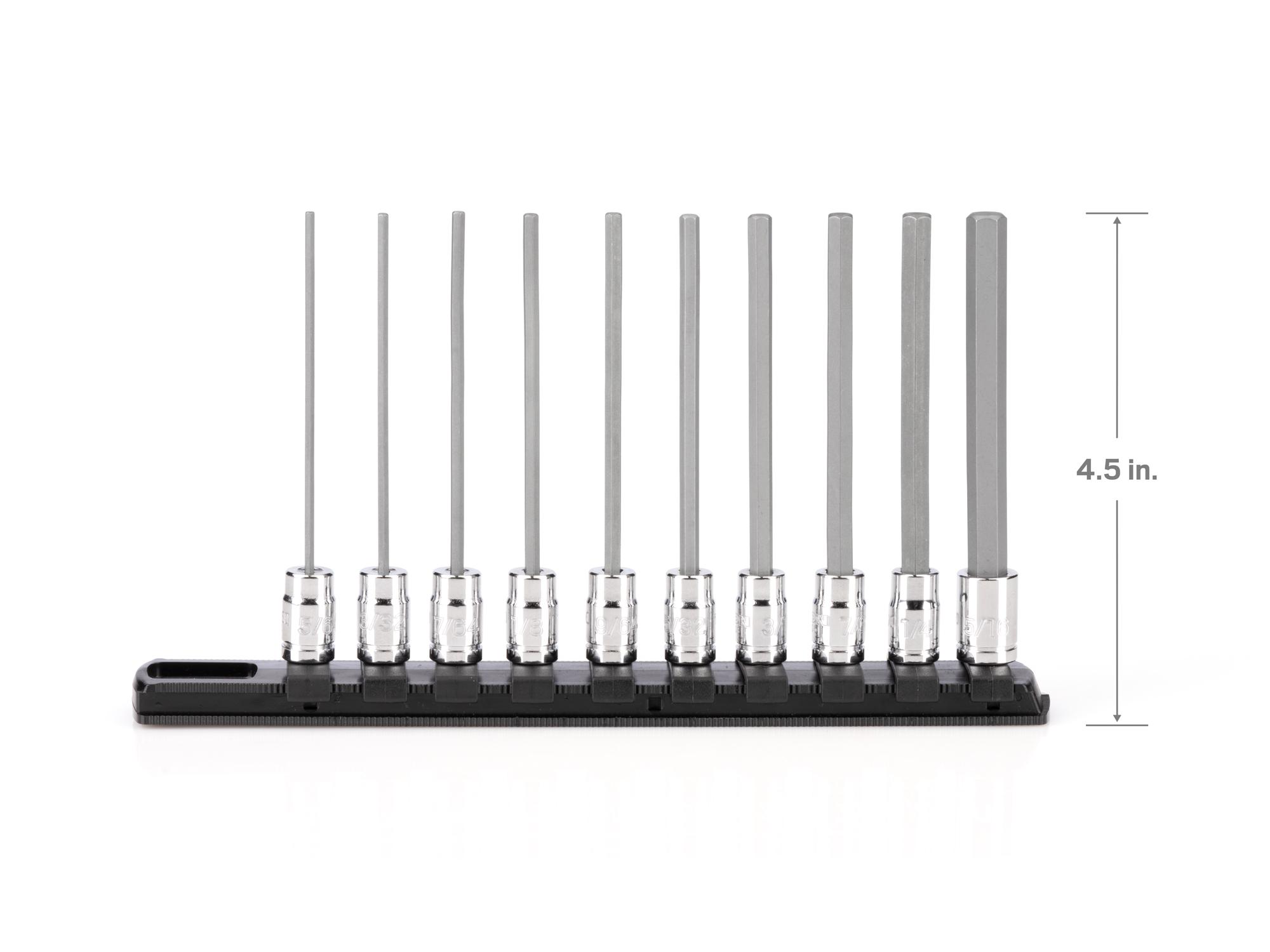 Dimensions for Tekton rail hand drive bit socket set. Item #SHB90108