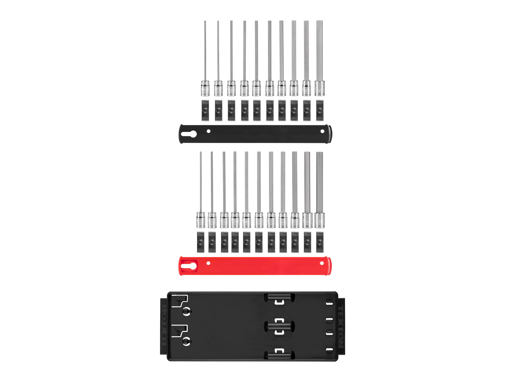 TEKTON 1/4 Inch Drive Long Hex Bit Socket Set with Rails and Tray, 21-Piece (5/64-5/16 in., 2-8 mm)