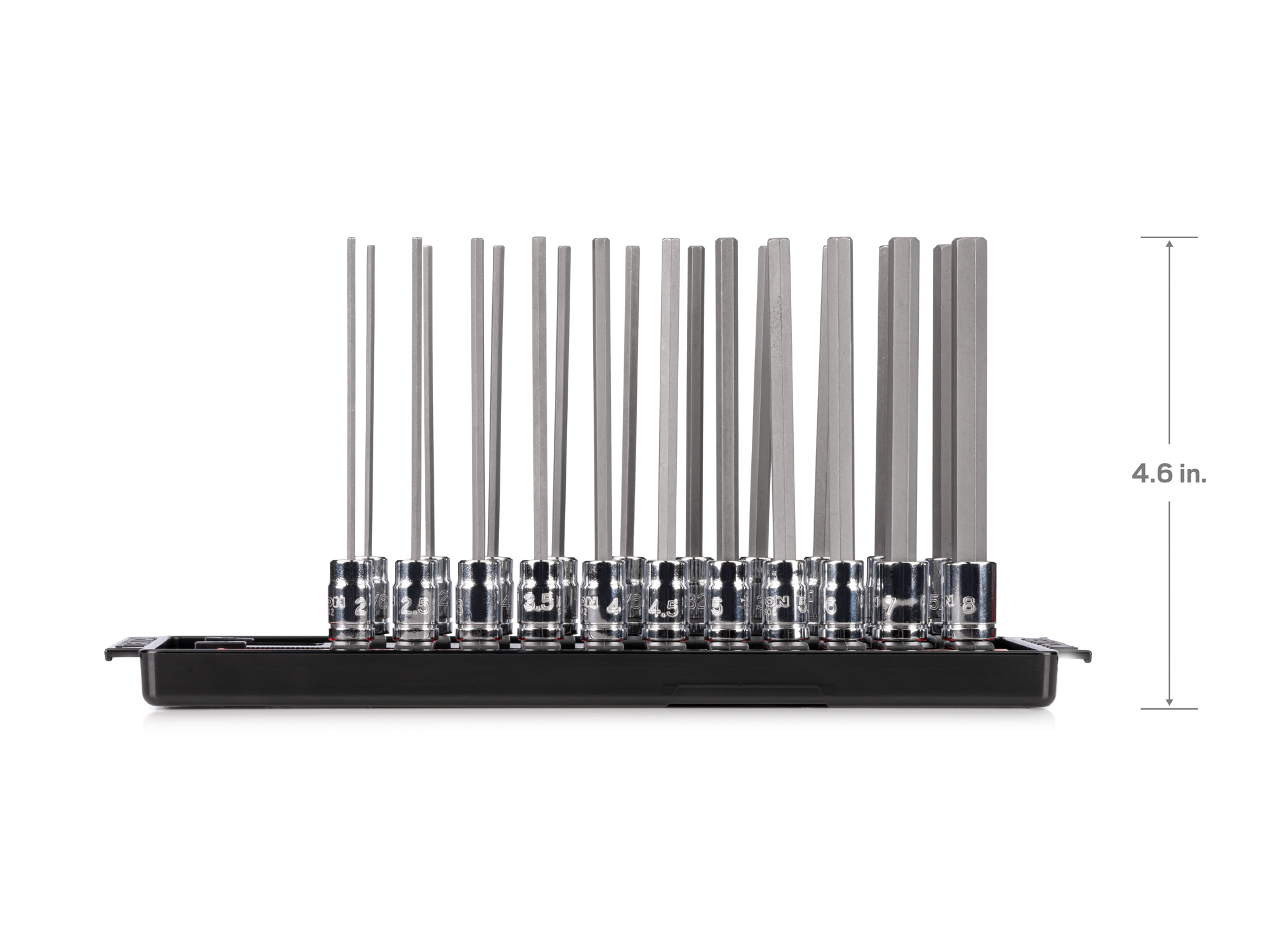 TEKTON 1/4 Inch Drive Long Hex Bit Socket Set with Rails and Tray, 21-Piece (5/64-5/16 in., 2-8 mm)