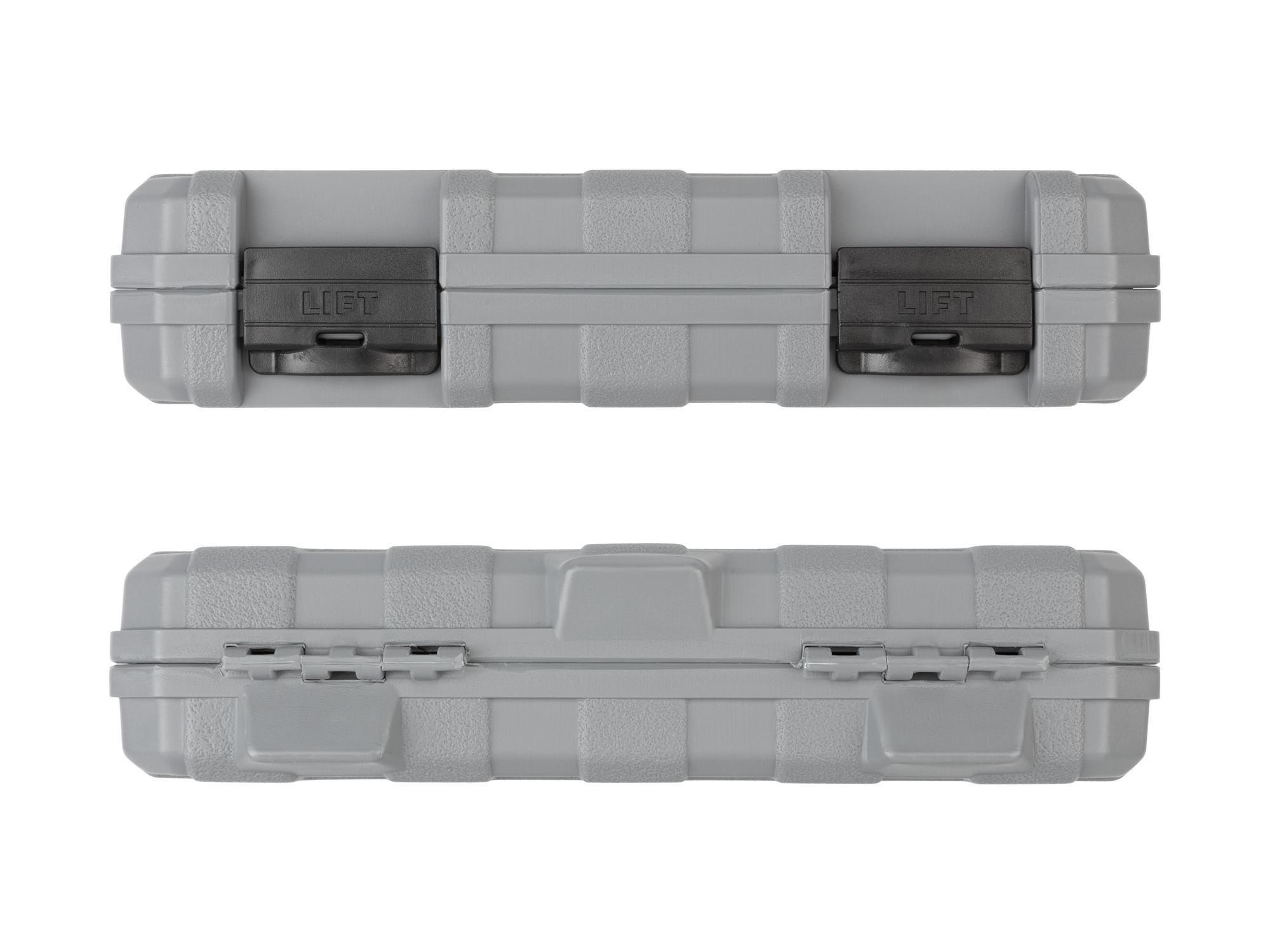 Side view of Tekton case hand drive bit socket set. Item #SHB90303
