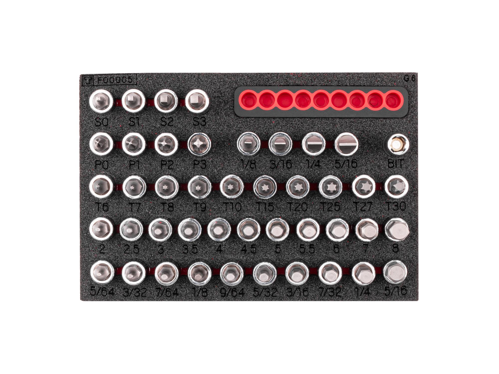 TEKTON 1/4 Inch Drive Hex, Torx, Phillips, Slotted, Square Bit Socket Set with 6 x 4 Inch Foam Organizer (44-Piece)