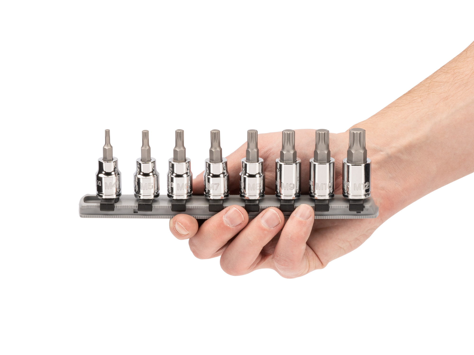 3/8 Inch Triple Square Bit Socket Set, 8-Piece (Rail) | TEKTON