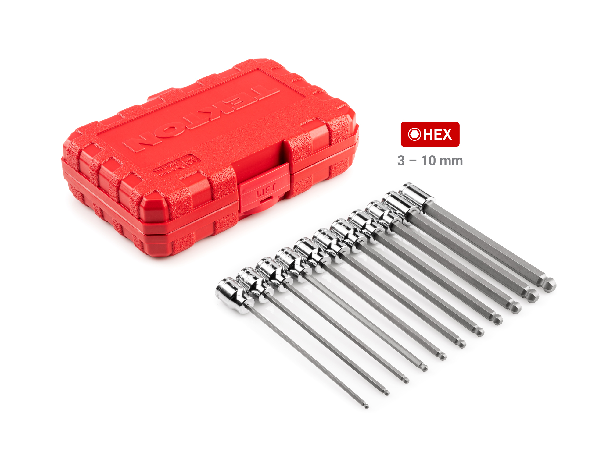 3/8 Inch Drive Long Ball End Hex Bit Socket Set (3–10 mm) | TEKTON