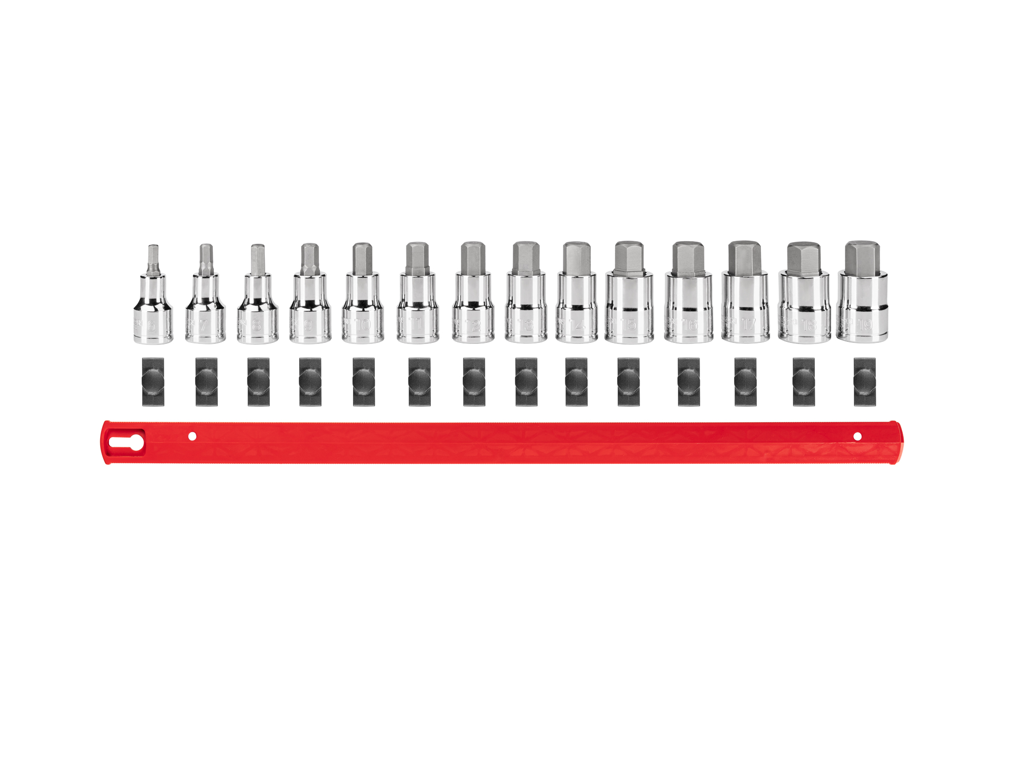 TEKTON 1/2 Inch Drive Hex Bit Socket Set with Rail, 14-Piece (6-19 mm)