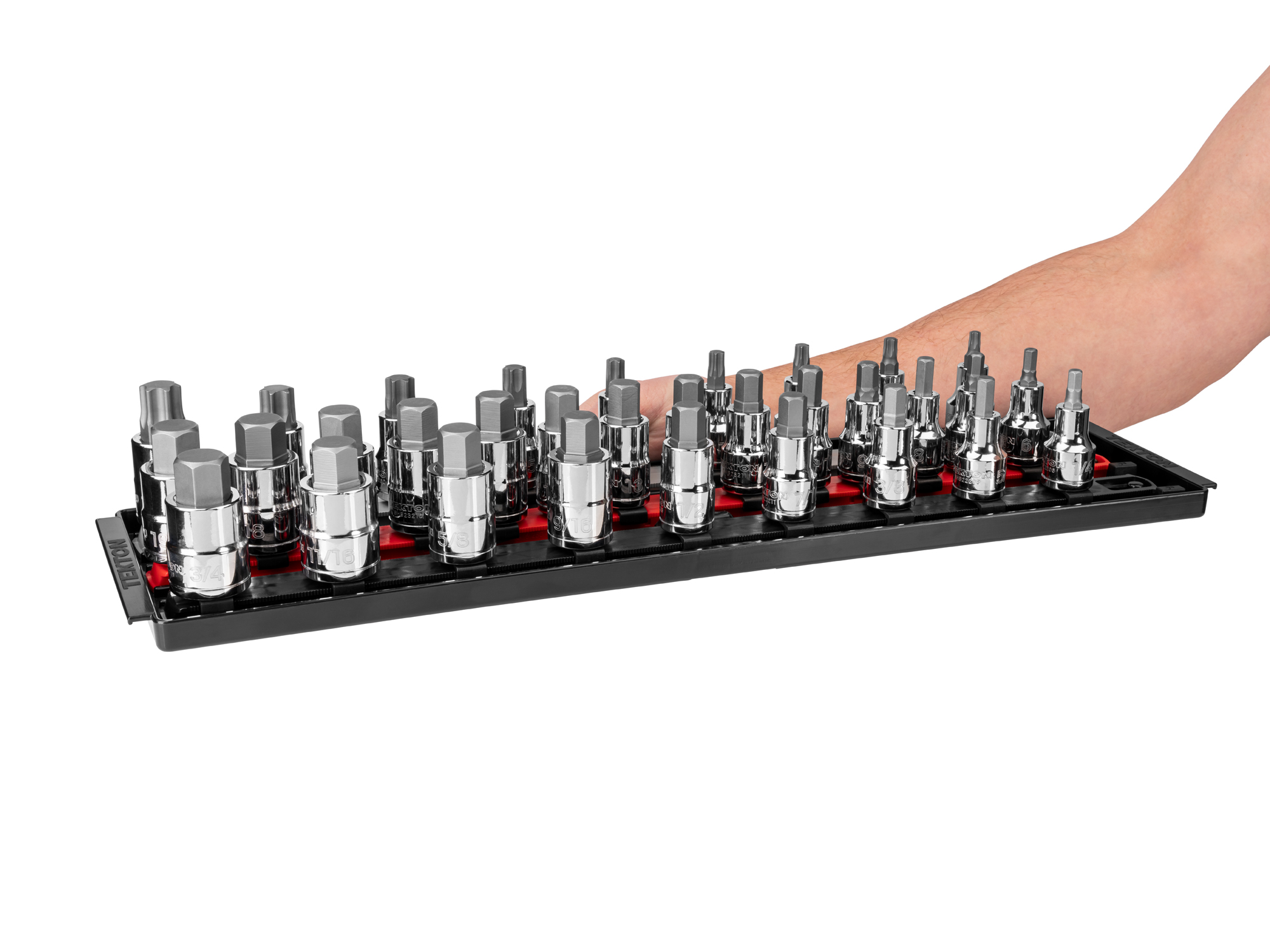 TEKTON 1/2 Inch Drive Hex/Torx Bit Socket Set with Rails and Tray, 32-Piece (1/4-3/4 in., 6-19 mm, T30-T80)