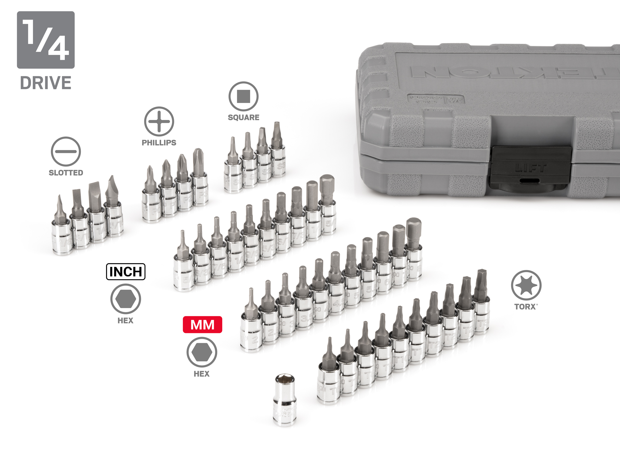 TEKTON 1/4, 3/8, 1/2 Inch Drive Hex, Ball End Hex, Torx, TR Torx, Phillips, Slotted, Square, Triple Square, TR Triple Square Bit Socket Set with Cases (248-Piece)