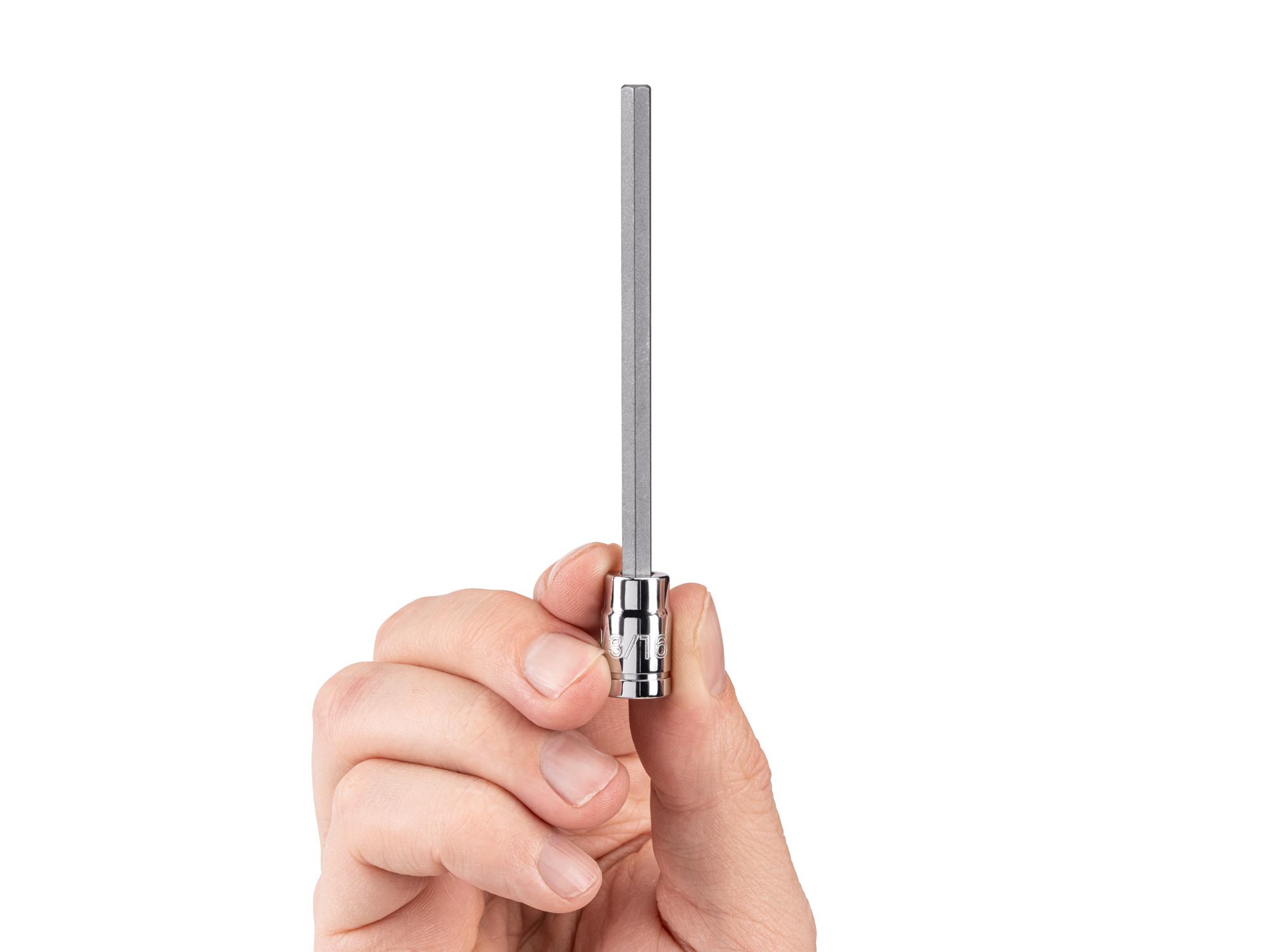 Person holding Tekton hand drive bit socket. Item #SHB02303