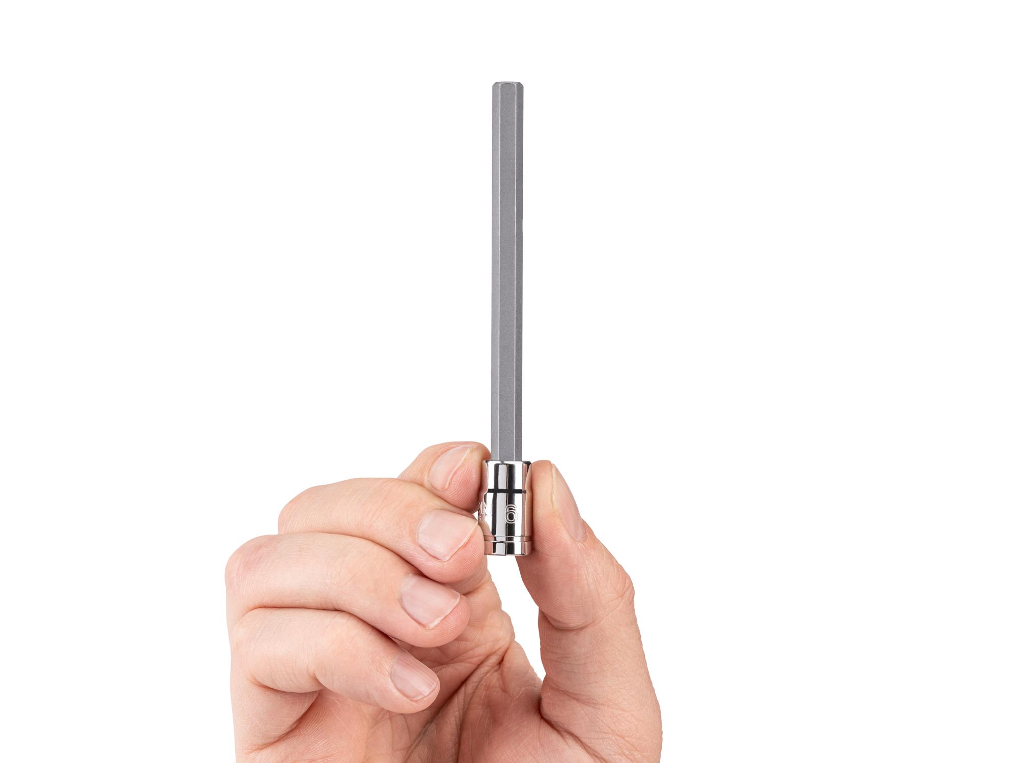 Person holding Tekton hand drive bit socket. Item #SHB03306