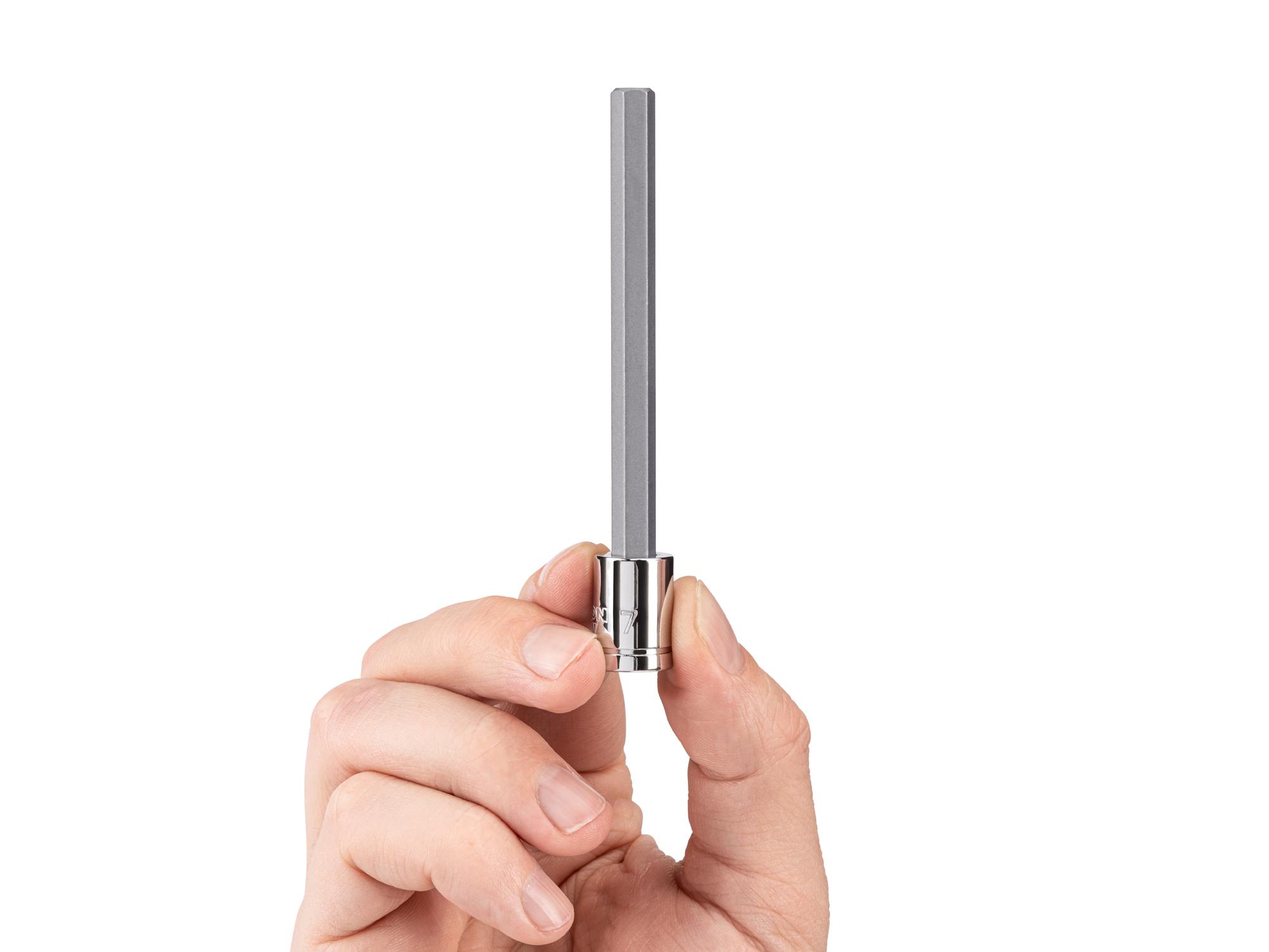Person holding Tekton hand drive bit socket. Item #SHB03307