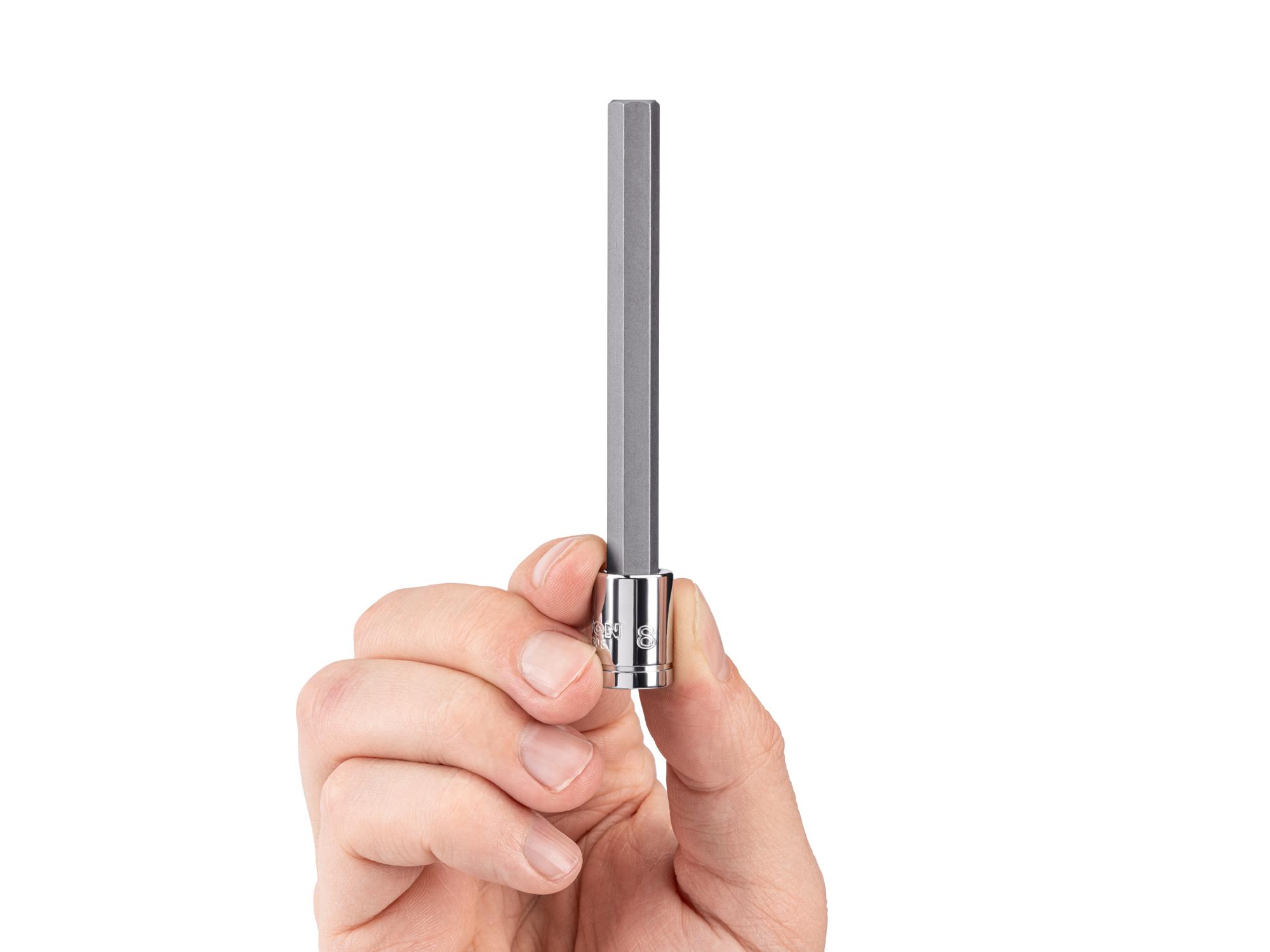 Person holding Tekton hand drive bit socket. Item #SHB03308