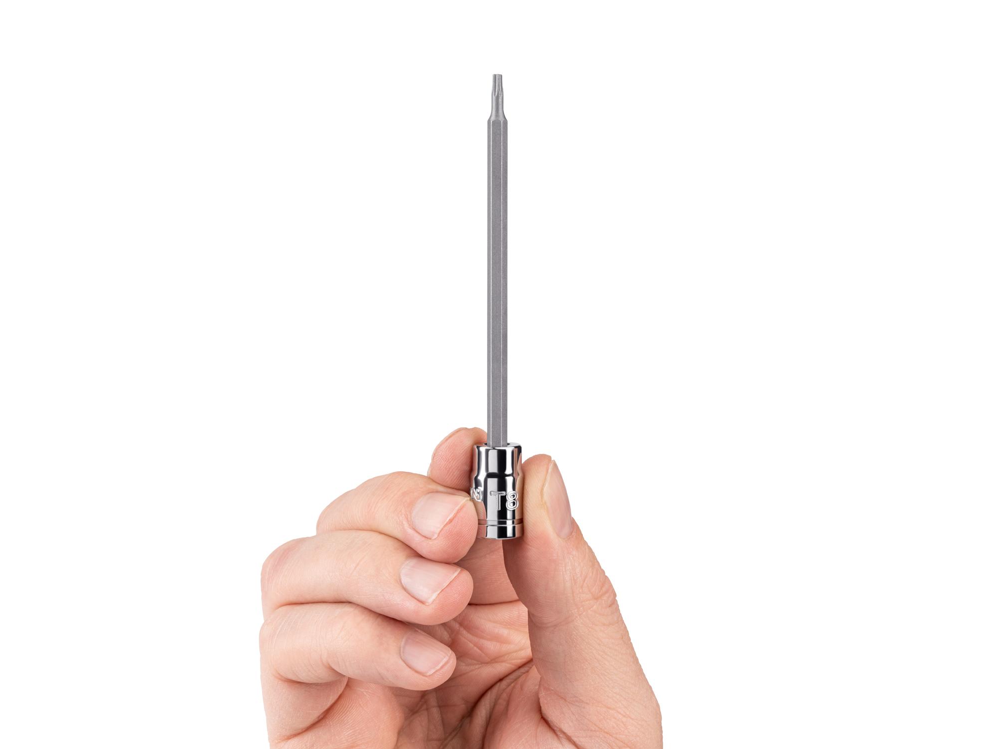 Person holding Tekton hand drive bit socket. Item #SHB04308